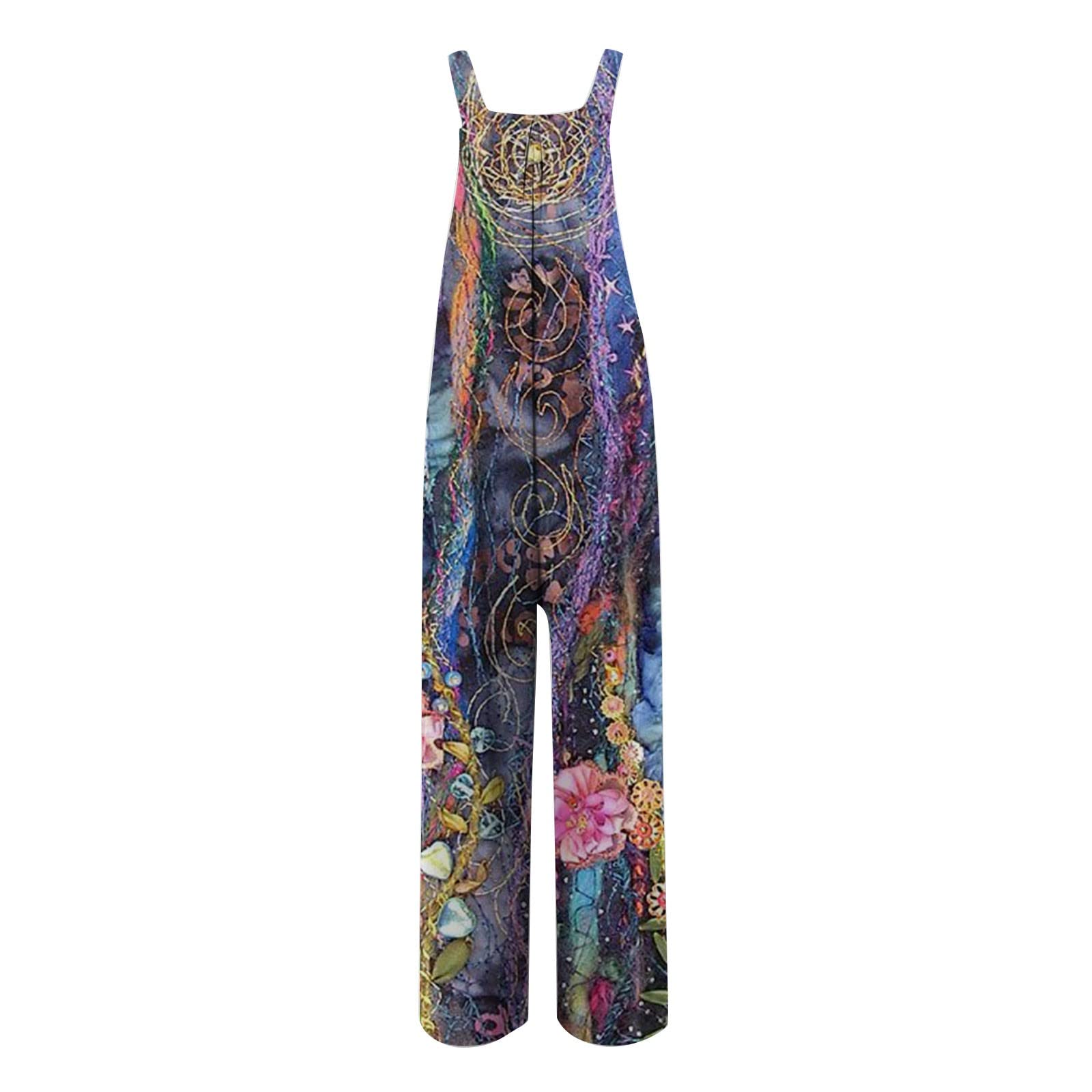 WANZZXCSL Women's Casual Print Wide Leg Jumpsuit - Sleeveless Romper with Loose Straps & Pockets | Summer Outfit, Beach Wear, Street Fashion