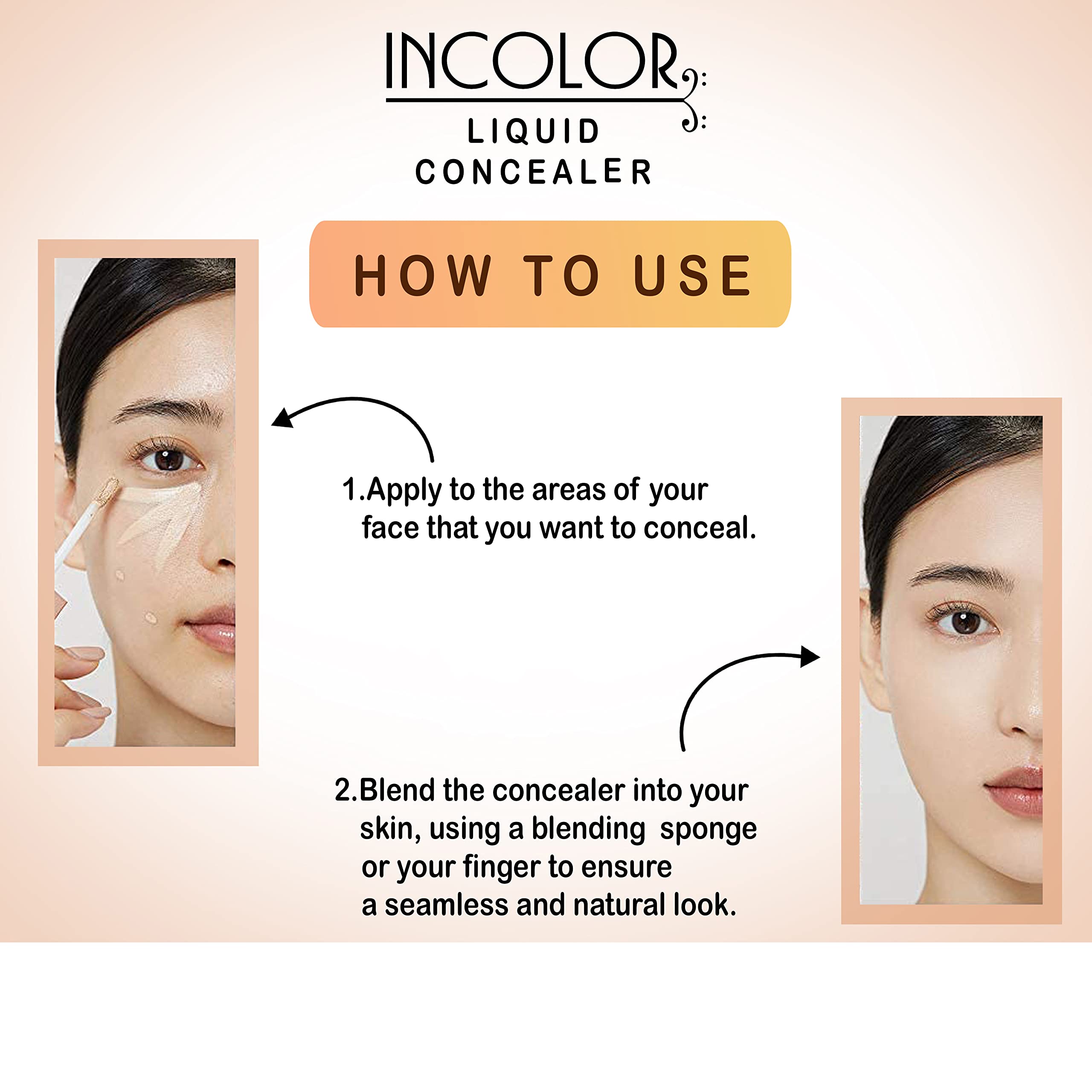 INCOLOR Lightweight Waterproof Liquid Concealer - Full Coverage Semi-Matte Finish for Dark Circles, Redness & Blemishes - Face Makeup for Women & Girls (Shade No.4) - Perfect for Everyday Wear & Professional Makeup Looks