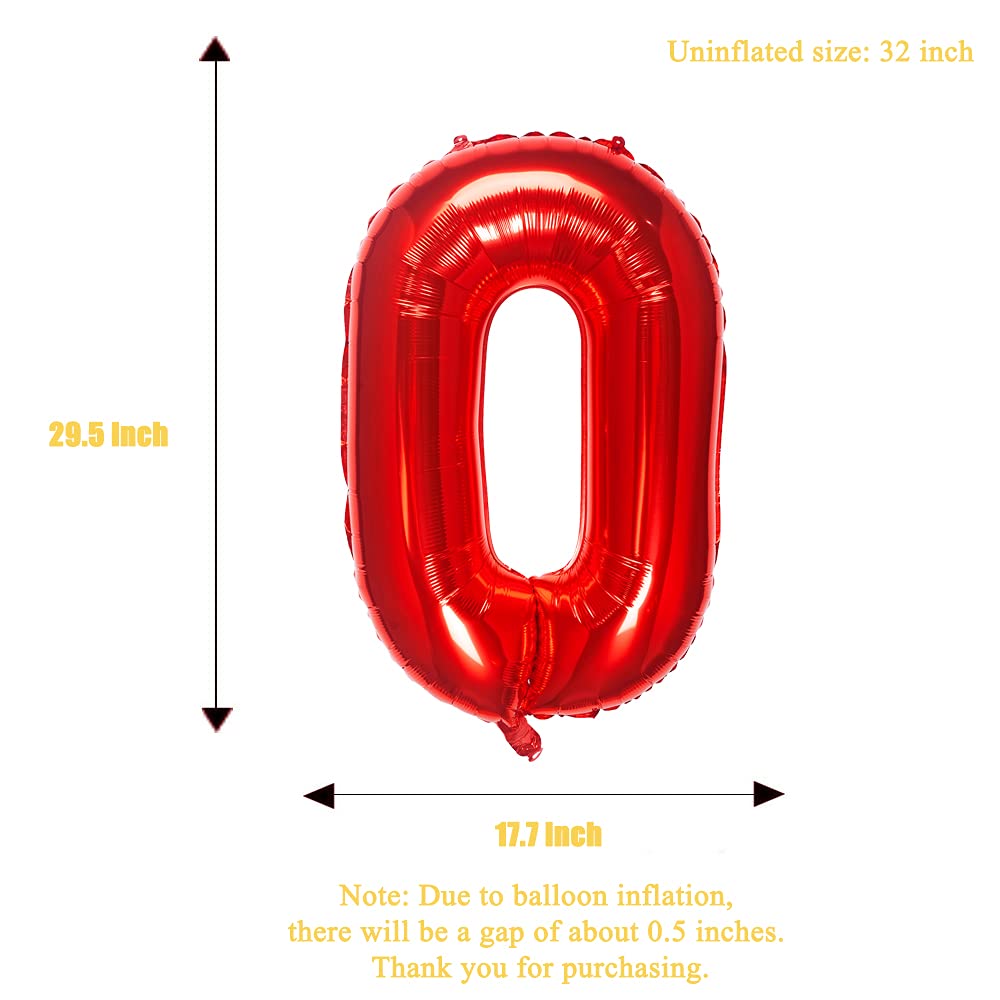 32 Inch Red Number 0 Foil Balloons - Birthday Party Decorations, Anniversary, Graduation, Baby Shower Supplies (Pack of 1) - Perfect for Photo Backdrops, Ceiling Decor, and Event Centerpieces