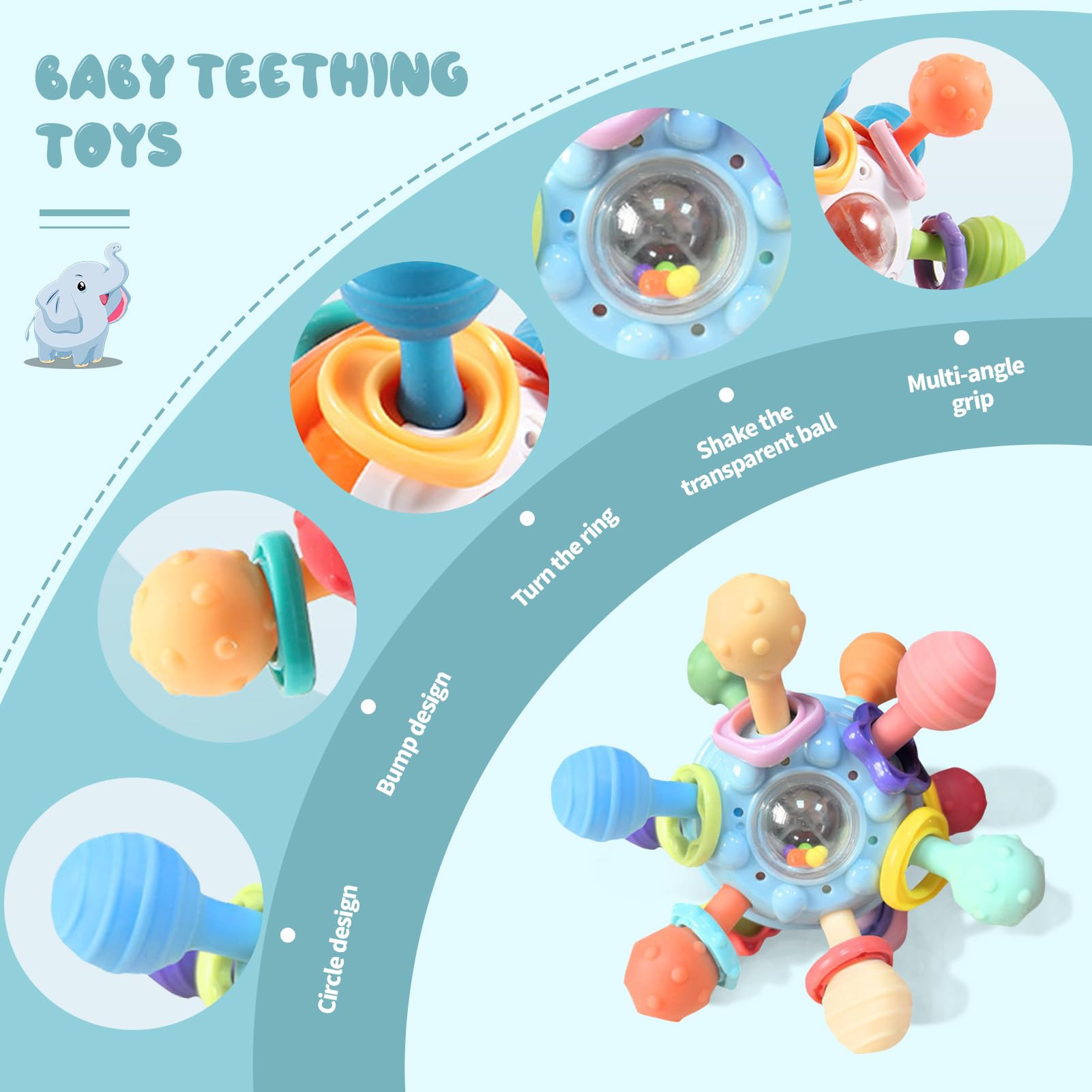 Baby Teething Toys for 0-18 Months - Montessori Sensory Toys for Infants & Toddlers | Safe Chew Toys for Boys & Girls | Perfect Newborn Gifts & Essentials (Blue) - Ideal for Soothing Sore Gums & Early Learning Play