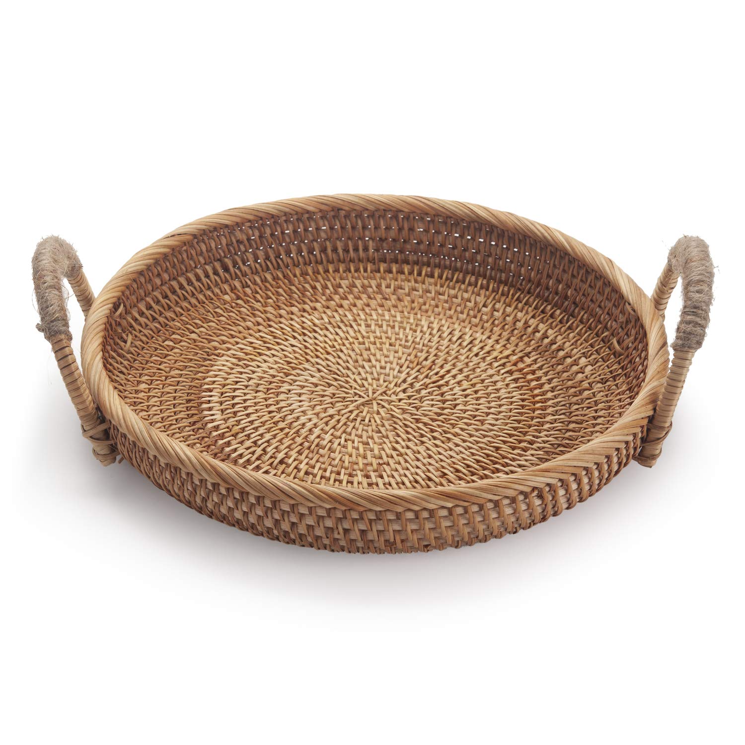 Natural Rattan Round Fruit Basket with Handle - 11 Inch Wicker Bread Tray for Serving Food, Crackers, Snacks - Perfect for Kitchen, Dining Table, Picnics & Home Decor (11