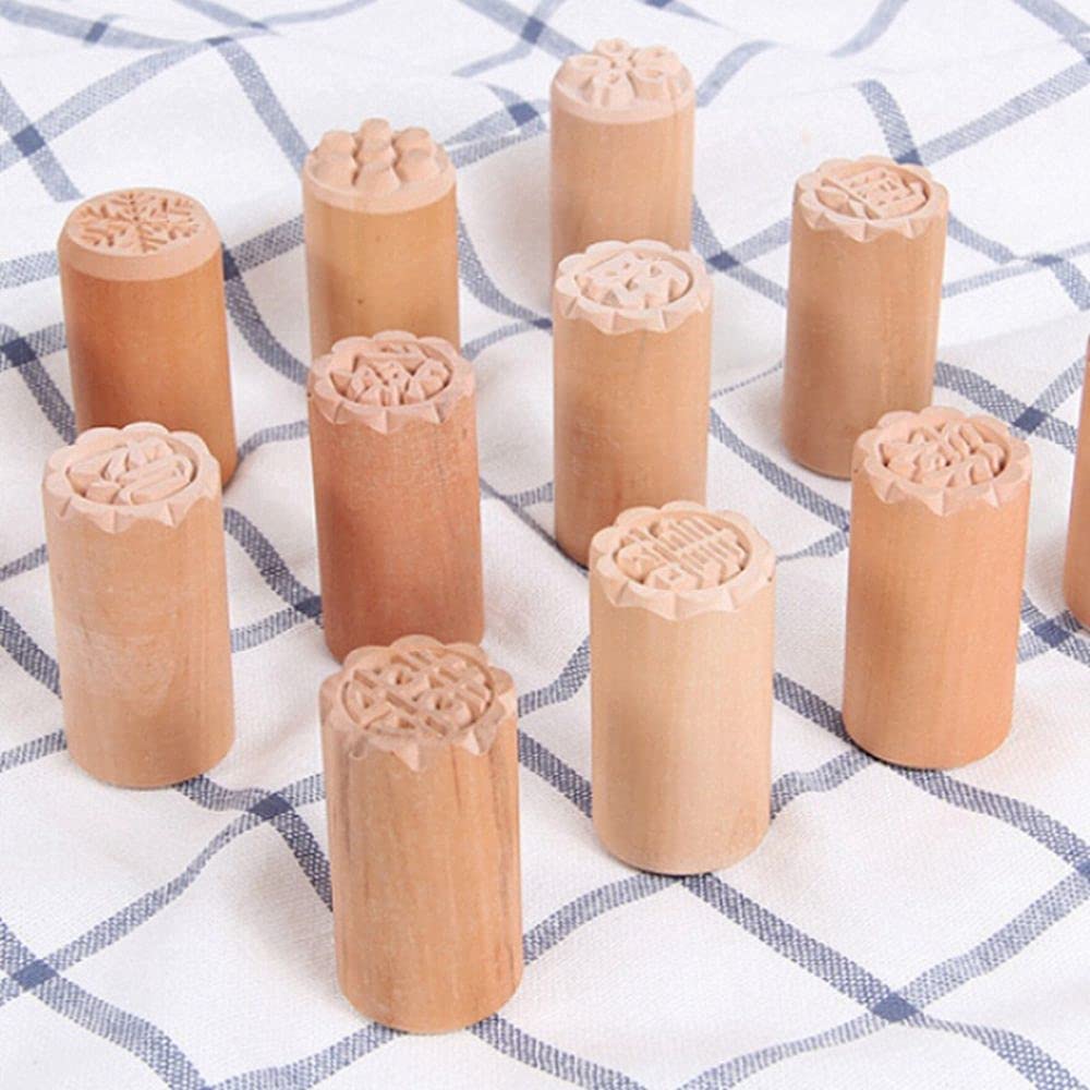 Traditional Chinese Wooden Mooncake Stamps - Handmade Round Cake Mold for Moon Festival Baking, DIY Dessert Making (11-Piece Set) | Perfect for Mid-Autumn Festival Celebrations, Home Baking, and Cultural Gift Giving