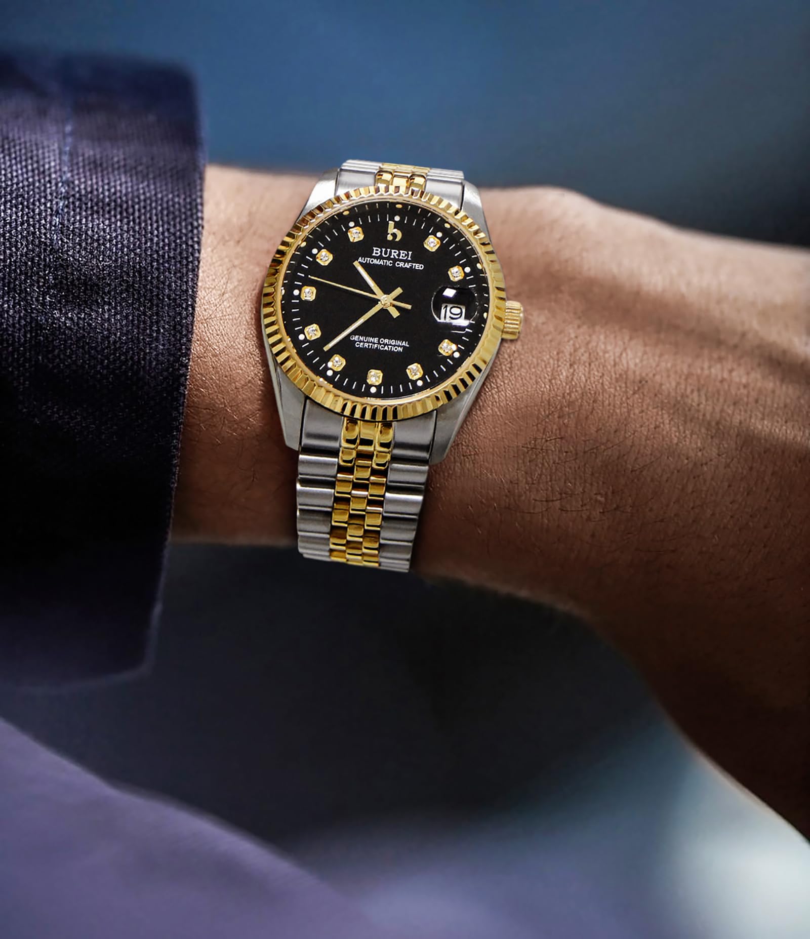 BUREI Men's Luxury Automatic Mechanical Watch - Waterproof Stainless Steel Two-Tone Strap - Dress & Casual Timepiece for Business, Office & Everyday Wear