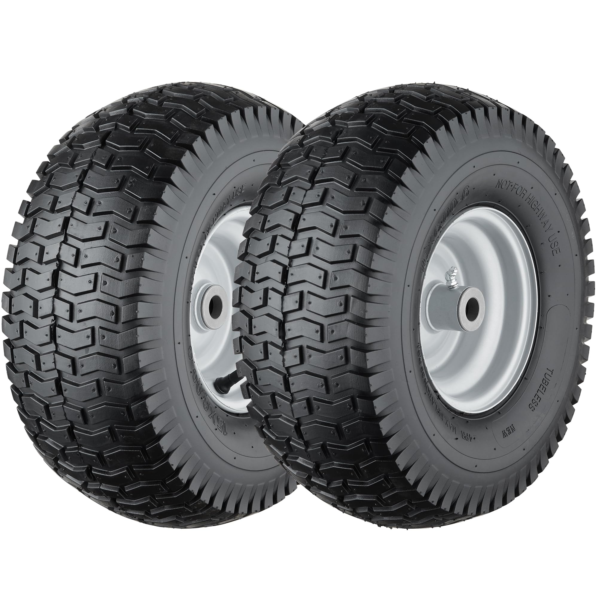 15x6.00-6 Tubeless Lawn Mower Tires (2 Pack) - 4 Ply Heavy Duty Garden Tractor Tires with 3
