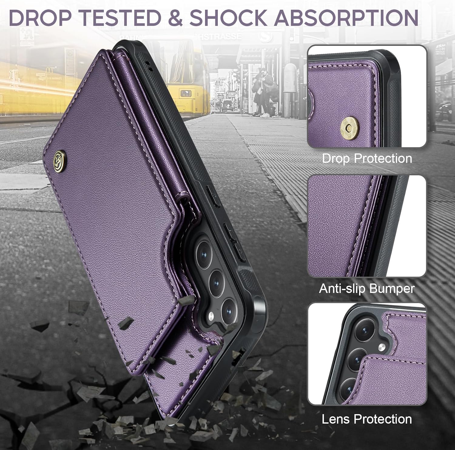 Samsung S24 Wallet Case with RFID Blocking - Durable Shockproof Design & Built-in Kickstand - Perfect for Travel, Commuting, and Everyday Protection
