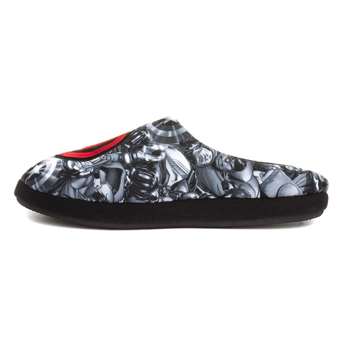 Avengers Themed Bernard Men's Black & Red Slippers - Size 8 UK (US Men's 9) - Comfortable Superhero House Shoes for Lounge & Cosplay