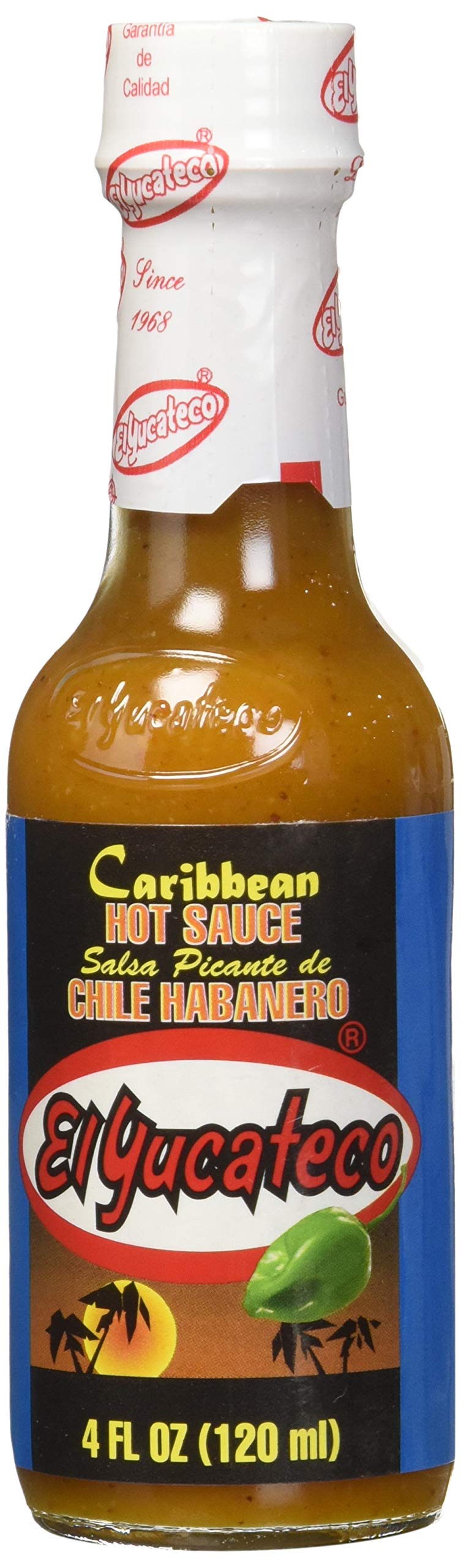 El Yucateco Caribbean Hot Sauce with Habanero Chili - 4oz (120ml) - Spicy Habanero Pepper Sauce for Tacos, Wings & Seafood - Authentic Mexican Flavor