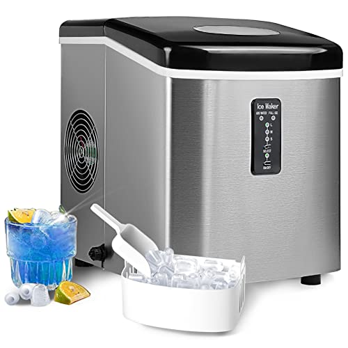 SMETA Portable Ice Maker Machine - 39Lbs/24H Stainless Steel Countertop Ice Maker with Bullet Ice Cubes in 8 Minutes | Chewable Crunchy Ice Crusher & Cube Maker | Includes Ice Scoop & Basket | Perfect for Home, Kitchen, Office, Parties & Outdoor Events