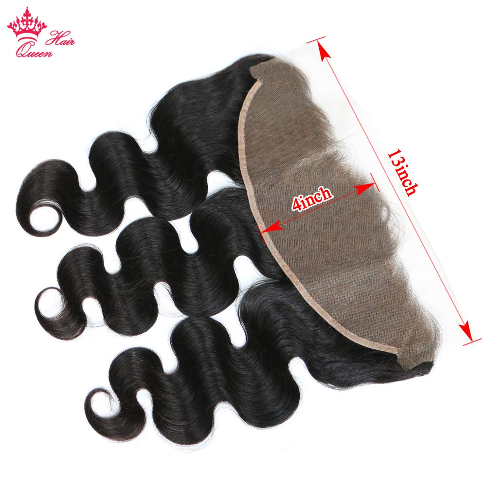 100% Virgin Unprocessed Human Hair 13x4 Lace Frontal - Queen Hair Body Wave Ear to Ear Free Part Natural Black (12 Inches) | Perfect for Protective Styles, Weaves & Everyday Glam