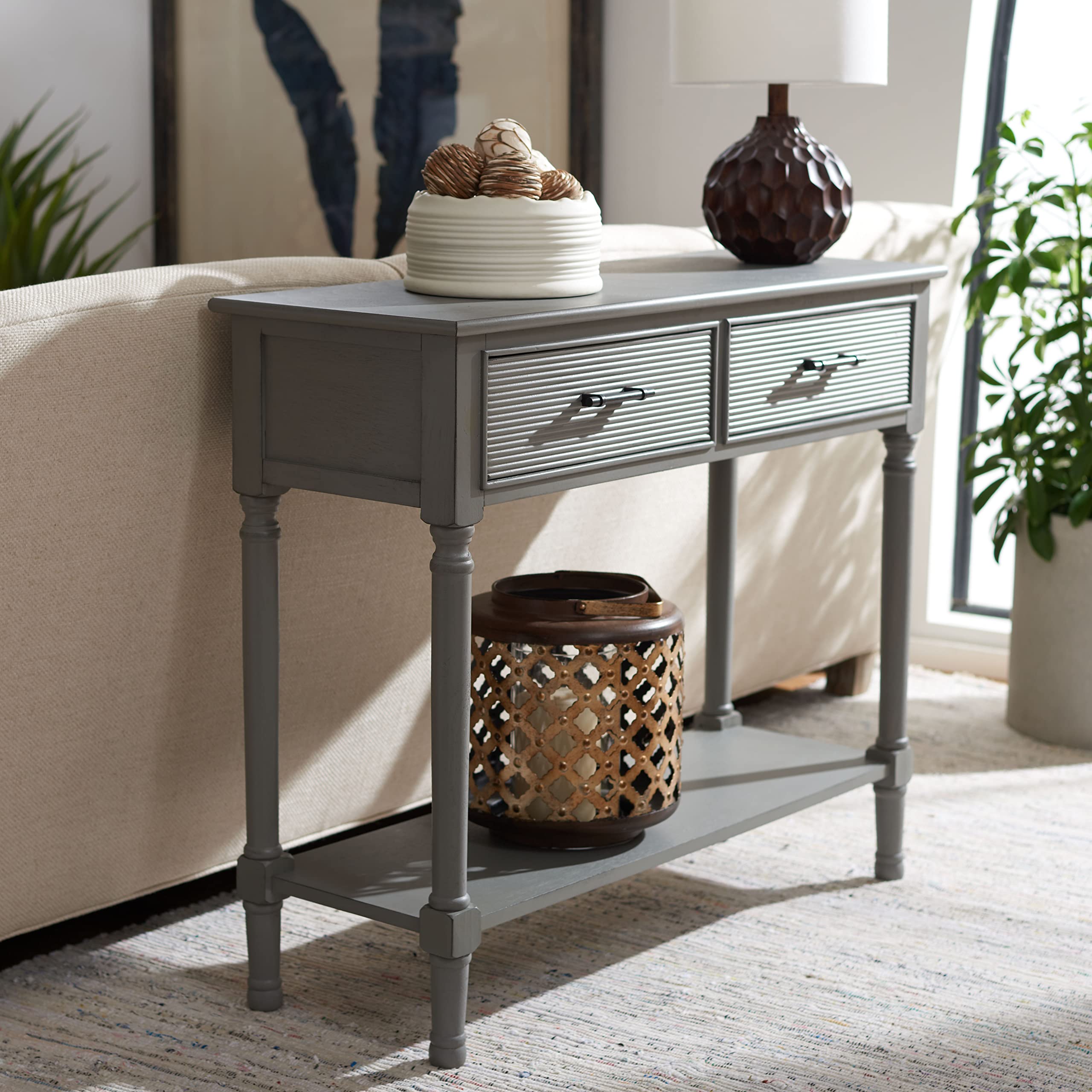 Distressed Grey 2-Drawer Console Table with Bottom Shelf - Safavieh Home Collection Ryder | Perfect for Entryway, Living Room & Hallway Decor