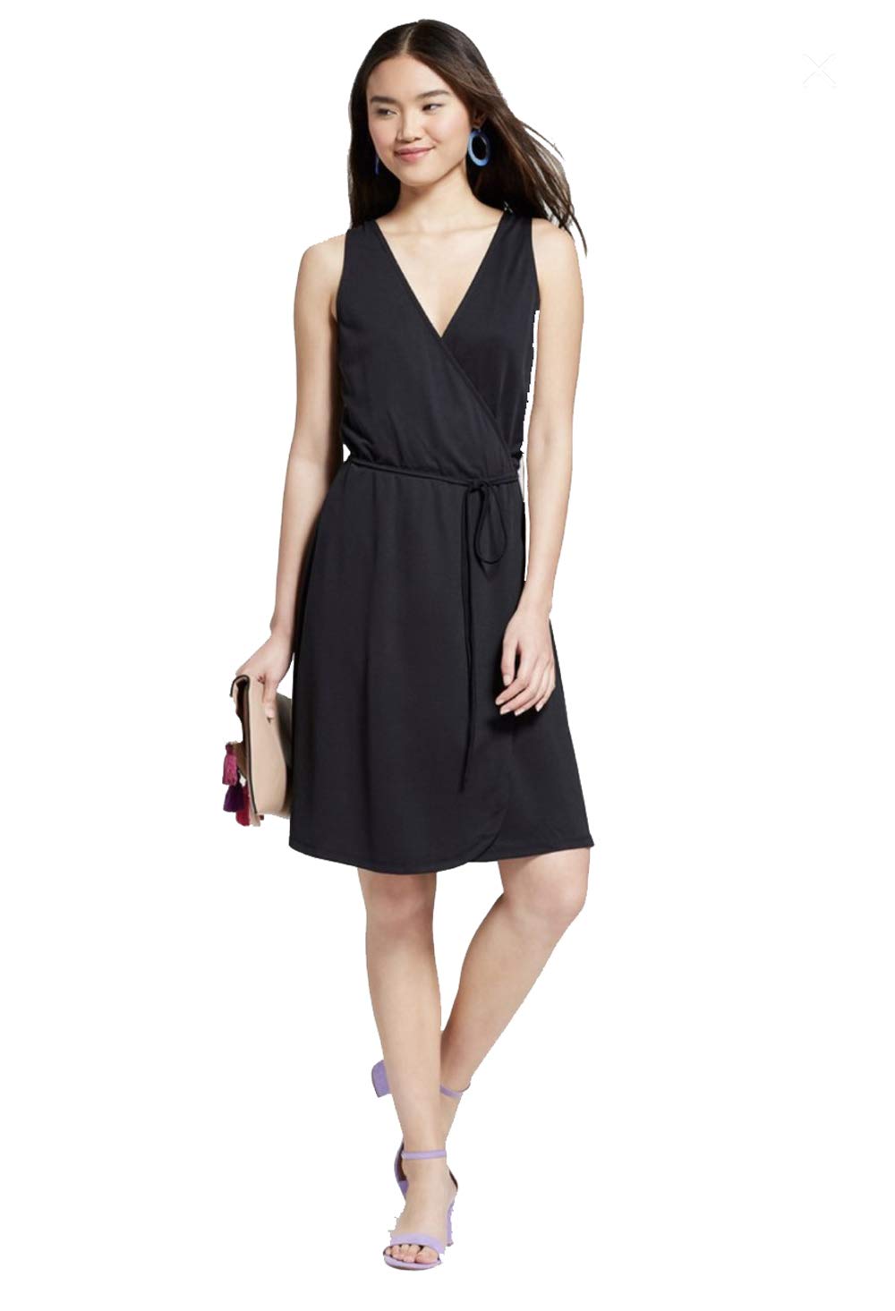 Women's Knit Wrap Dress - A New Day Black Large Size | Casual & Office Wear, Perfect for Work, Parties & Everyday Outfits