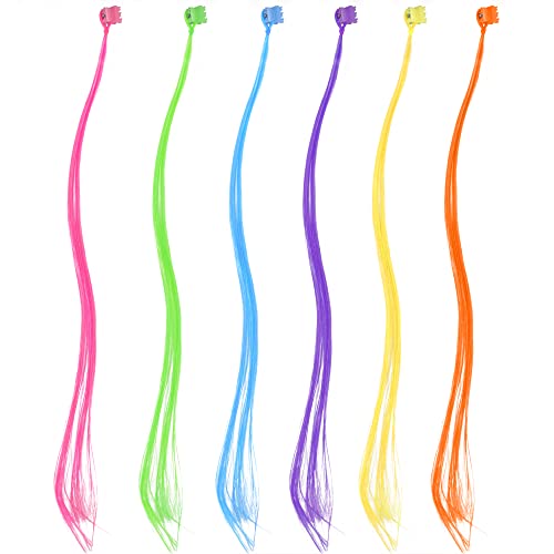 Vibrant TRESOR Multicolor Hair Extensions for Women & Kids - 6Pcs Clip-in Nylon Straight Hair Streaks with Stylish Claw Clips | Perfect for Braids, Highlights & Trendy Hairstyles | Great for Parties, Cosplay & Daily Fashion Accessories