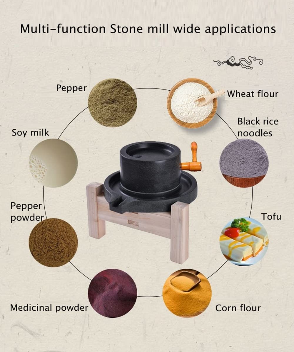 Premium Natural Granite Paste Mill - Hand Crank Stone Grinder for Spices, Nuts & Grains | Dry & Wet Grinding | Classic Bluestone Mill & Pulverizer | Perfect for Nutmeg, Peppers & Coffee Beans | Kitchen & Home Decor Use
