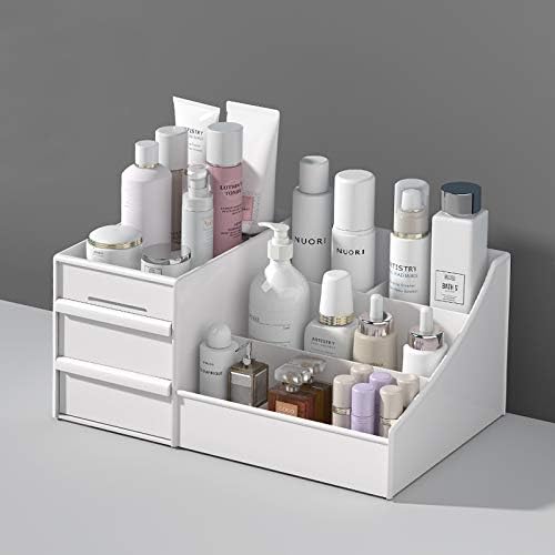 Small Makeup Organizer Storage Box - Cosmetic Dresser for Skincare, Creams, Lipstick, Toners & Lotions - Cute White Bathroom & Bedroom Drawer Organizer for Women & Girls - Perfect for Vanity, Dresser & Countertop Organization