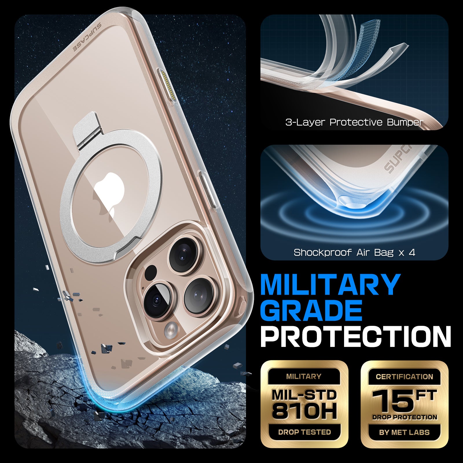 iPhone 16 Pro Max Case - 6.9 Inch Unicorn Beetle MAG Stand Slim Clear Protective Cover with MagSafe & Camera Control Button | Shockproof Drop Protection | Perfect for Work, Travel & Outdoor Activities