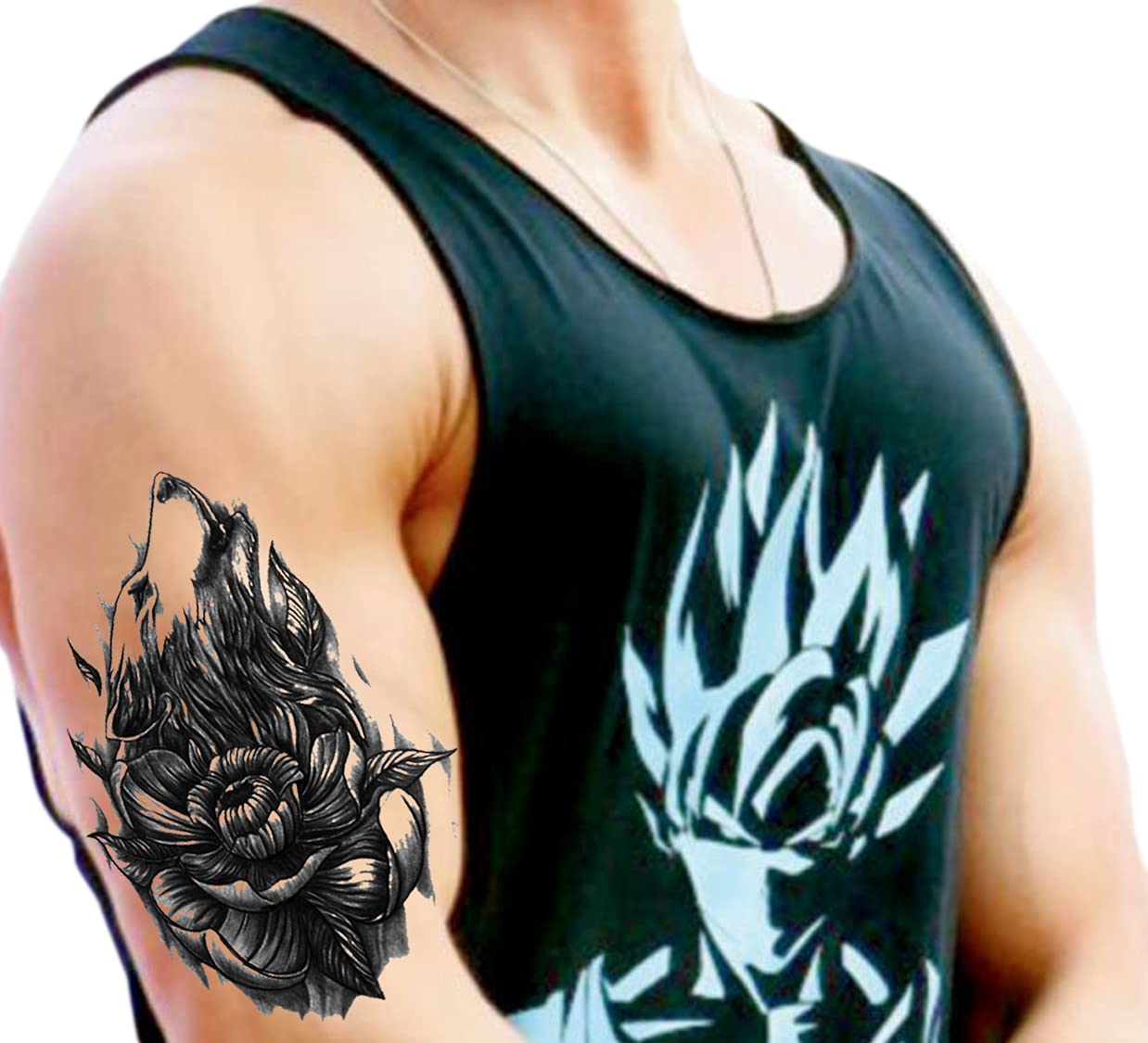 Waterproof Temporary Tattoo Stickers for Men & Women - 3D Realistic Flowers, Butterflies, Stars, Angels, Wolves & Armband Designs (19x12cm) | Perfect for Parties, Halloween Costumes & Body Art Decoration | TBS-8273