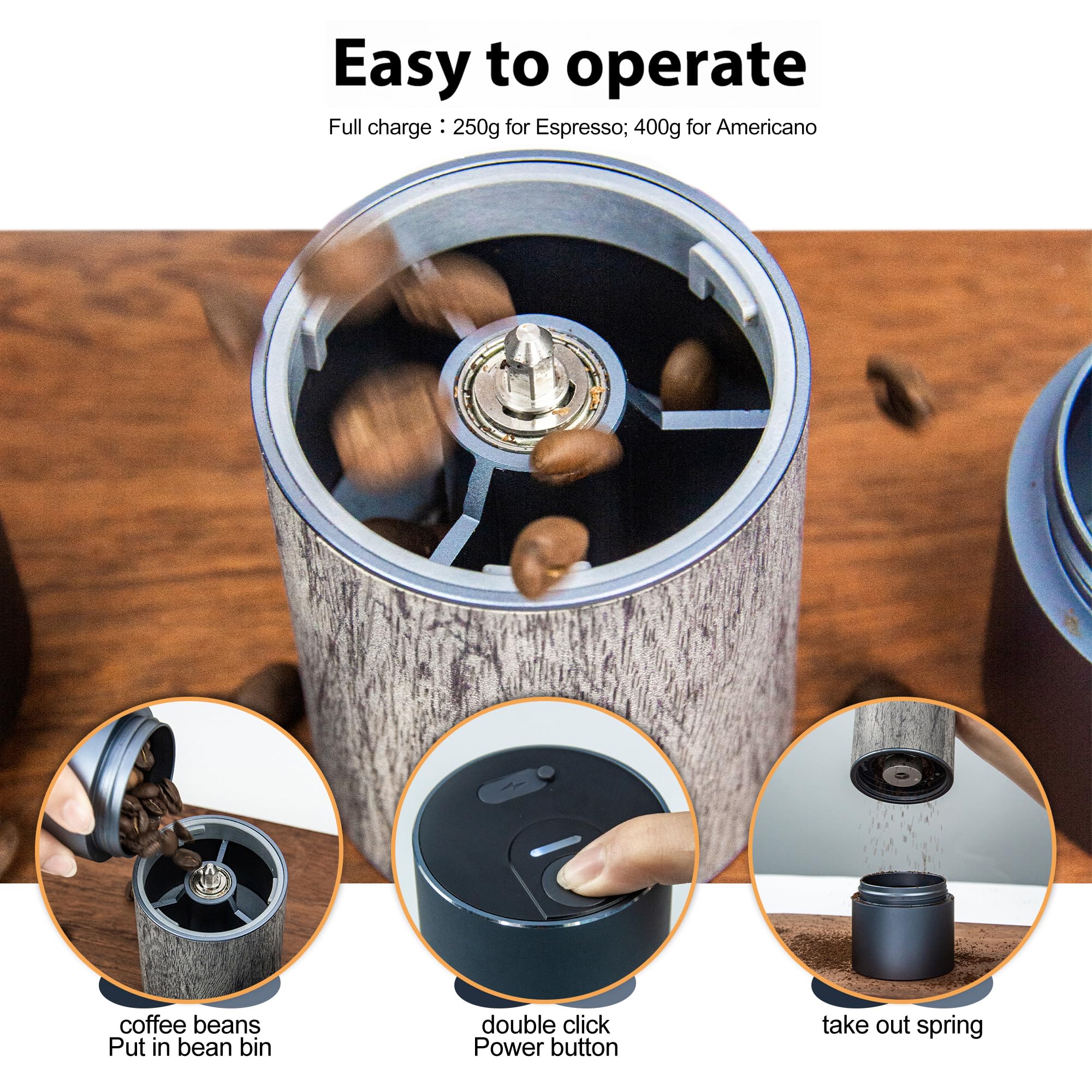 Premium CERA+ Portable Electric Burr Coffee Grinder - Compact Espresso Machine for Travel, Camping & Hiking - Includes Carrying Bag (Gold) - Perfect for Fresh Coffee On-The-Go, Outdoor Adventures & Home Use