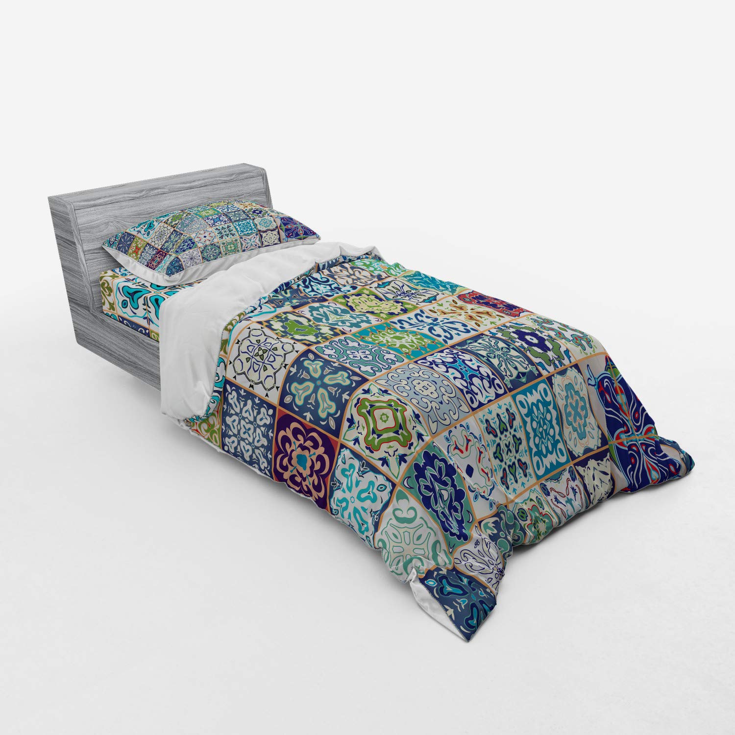 Ambesonne Moroccan Duvet Cover Set - Floral Patchwork Design with Mediterranean Artisan Work, 3-Piece Bedding Set (Twin XL) - Perfect for Bohemian Bedroom Decor & Guest Room Styling