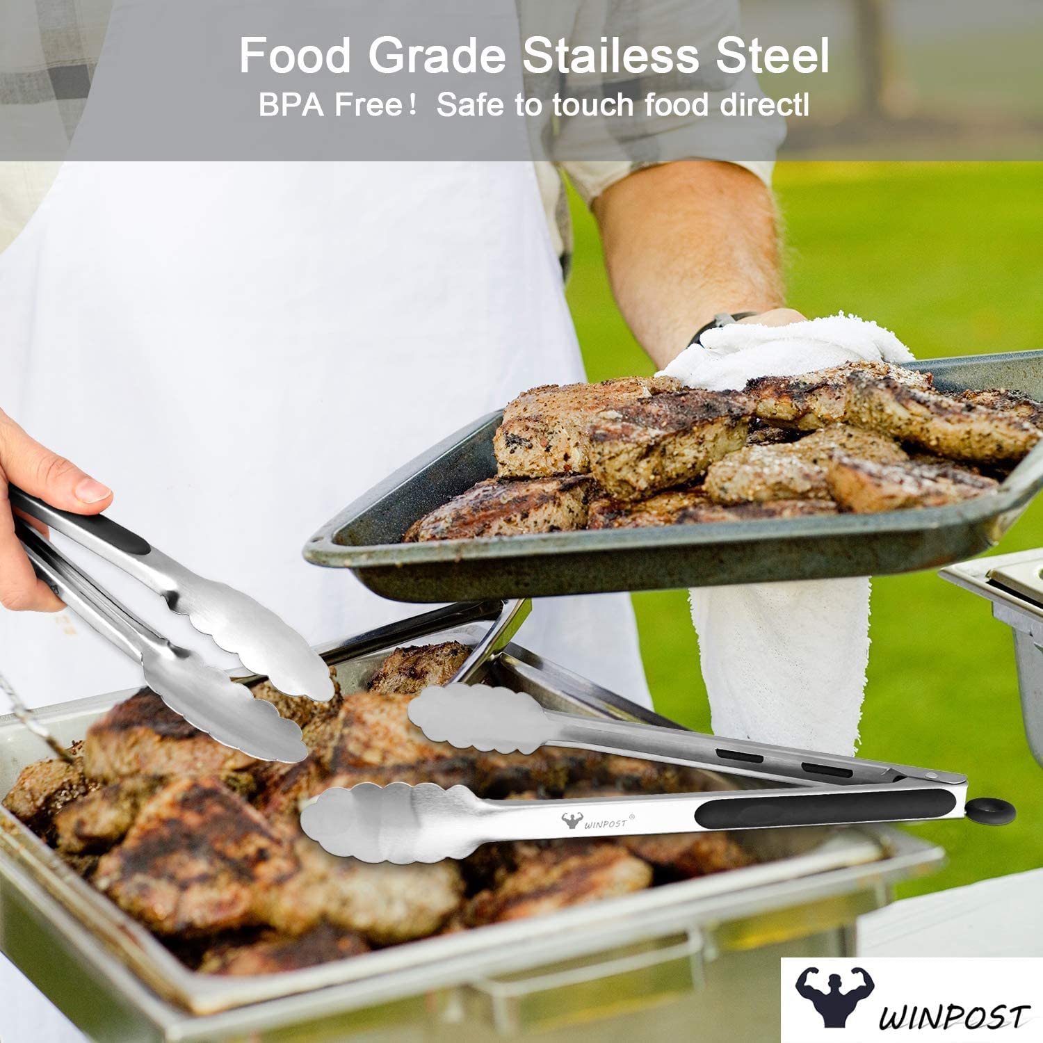 Stainless Steel Kitchen Tongs 8 Inch (21cm) - Heat Resistant Cooking Tongs for Grilling, BBQ, Salad, and Serving - Durable Kitchen Utensil Set for Restaurants and Home Use