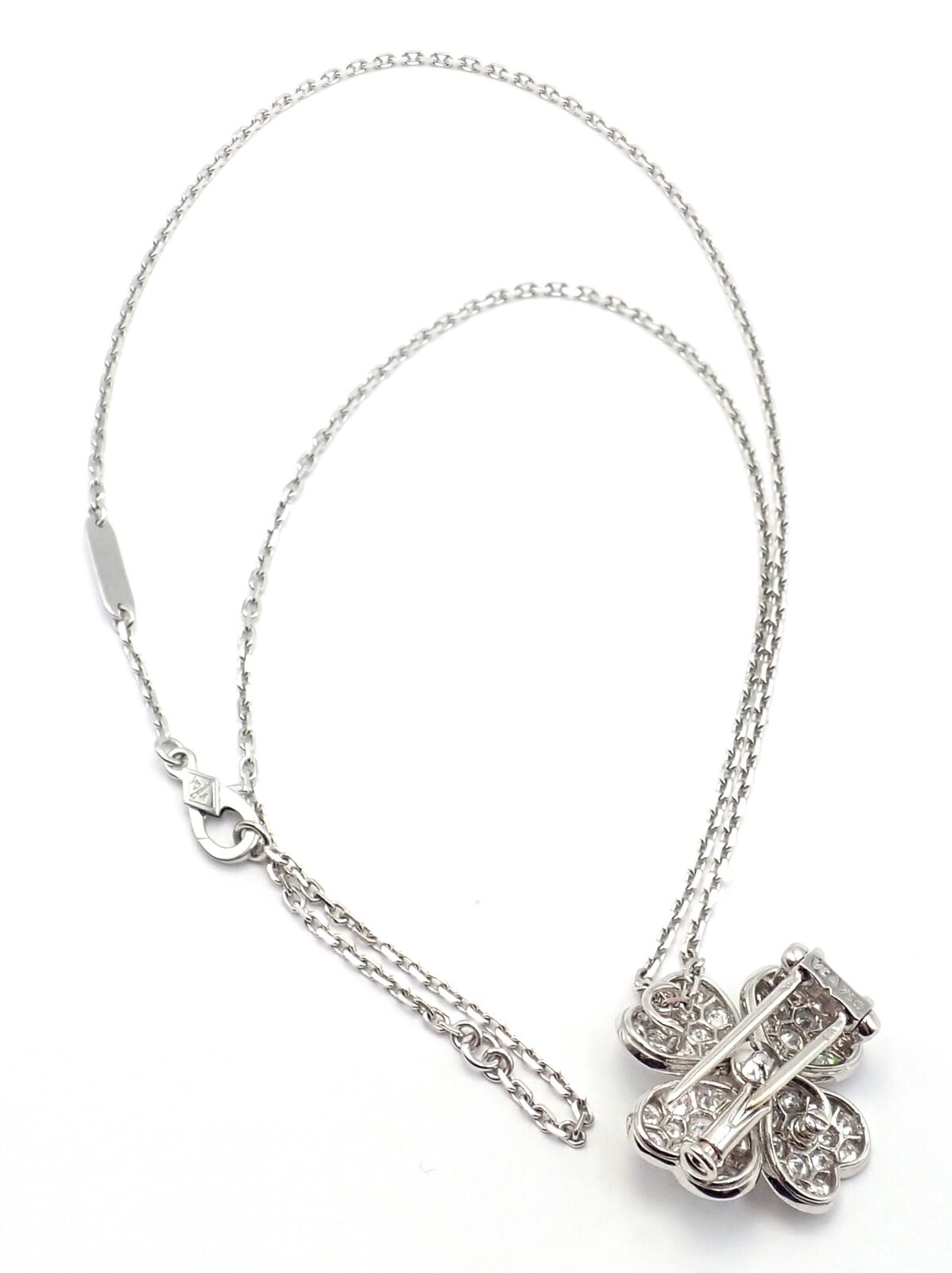 Van Cleef & Arpels Cosmos 18k White Gold Diamond Brooch Pendant Necklace - Luxury Jewelry for Women, Elegant Gift for Anniversary & Special Occasions