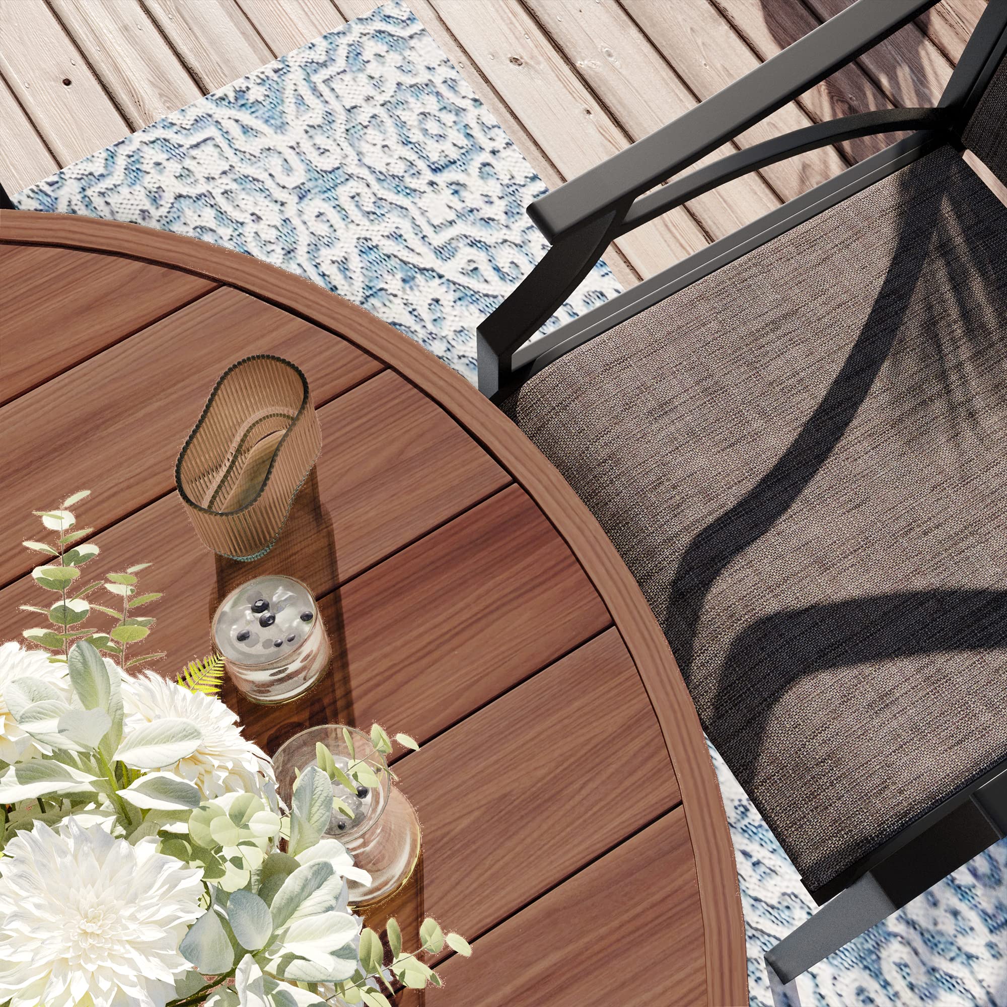 VICLLAX 42 Inch Round Outdoor Patio Dining Table with Metal Slatted Tabletop & Adjustable Umbrella Hole - Walnut Finish for Deck, Lawn, Garden, Backyard | Perfect for Outdoor Entertaining, BBQs, and Family Gatherings