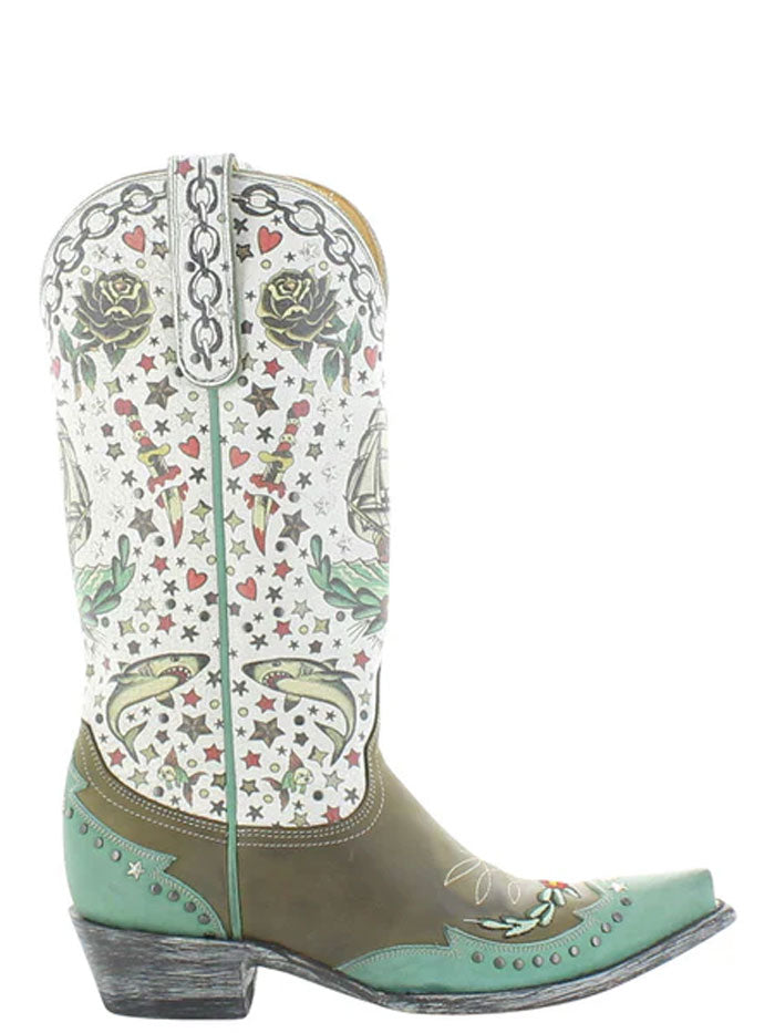 Old Gringo L4072 Women's MARINA Leather Boots - Olive Green Western Cowboy Boots for Country Dancing & Outdoor Adventures