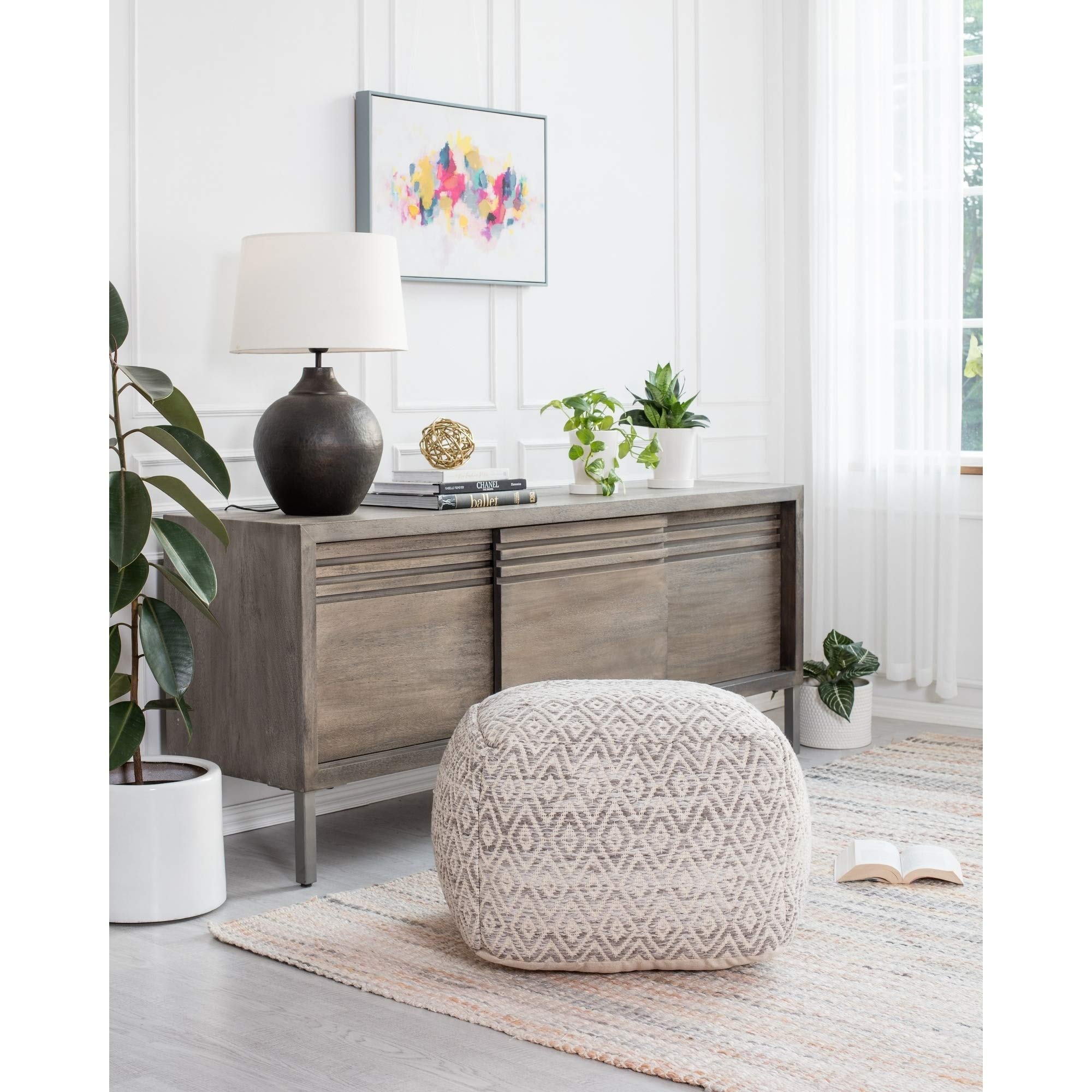 22 Inch Gray Square Pouf - Bohemian Eclectic Modern Cotton Polyester Ottoman for Living Room, Bedroom & Nursery Decor - Perfect for Footrest, Seating or Extra Storage