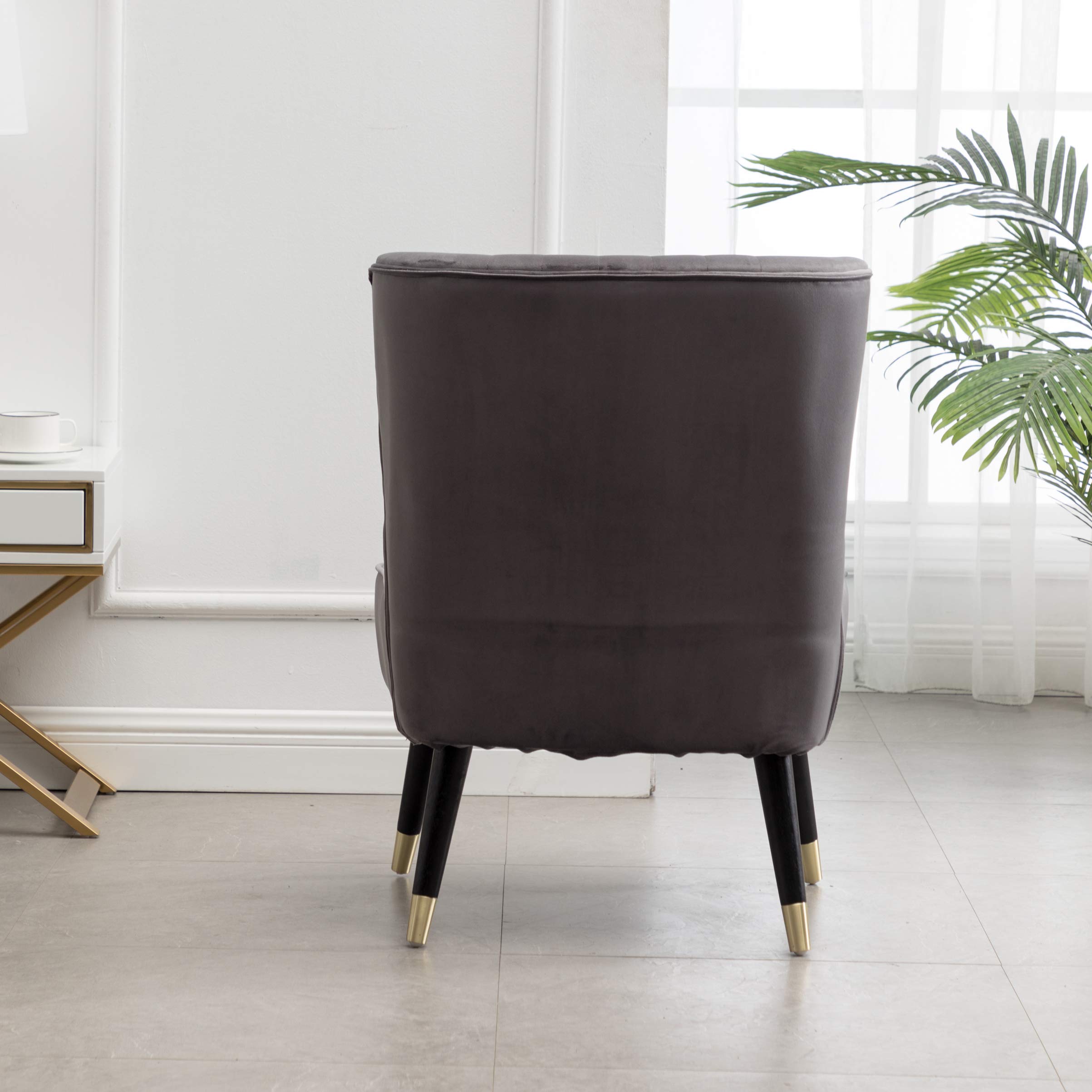 Roundhill Furniture Elon Contemporary Velvet Upholstered Accent Chair - Gray Modern Lounge Chair for Living Room, Bedroom & Office Decor