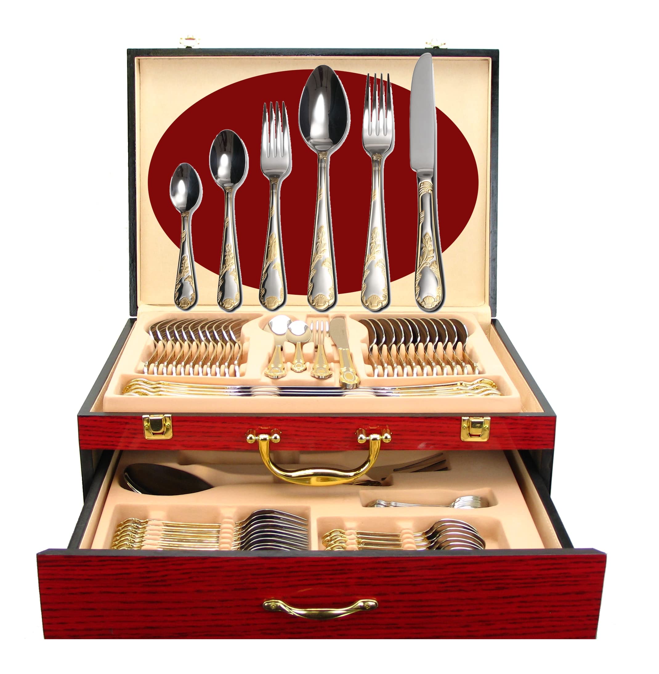 75-Piece Luxury Flatware Set for 12 - 24K Gold Plated Premium Dining Cutlery with Storage Case - 18/10 Surgical Stainless Steel Silverware Set - Elegant Hostess Serving Set for Dinner Parties, Weddings & Special Occasions