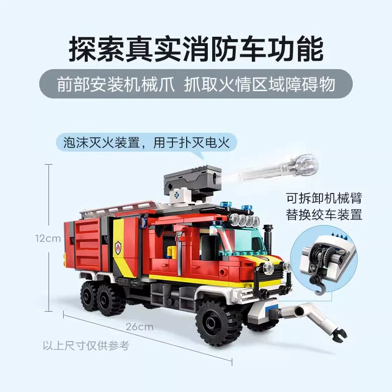 502pcs Fire Command Truck Toy Set - Realistic Fire Rescue Vehicle with Lights & Sounds - Perfect for Kids Pretend Play, Birthday Gifts & Emergency Scene Role Play