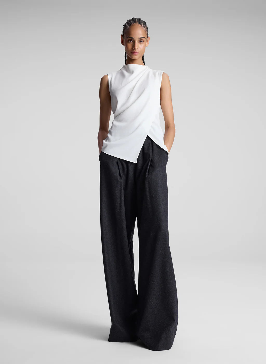 Amira Ruched Sleeveless Women's Top - Off White | Stretchy Casual Blouse for Summer, Date Night & Office Wear