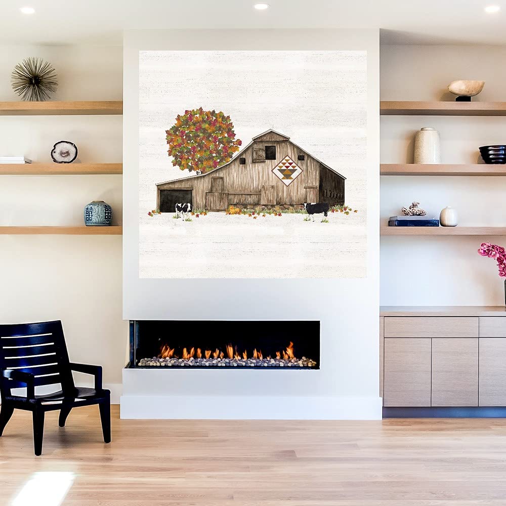 Fall Barn Quilt Canvas Wall Art by Artist Tara Reed - 22x22 Inch Ready to Hang Home Decor for Living Room, Bedroom, Bathroom, Kitchen, Office, Bar & Dining Room - Perfect for Farmhouse, Rustic & Country Style Interiors