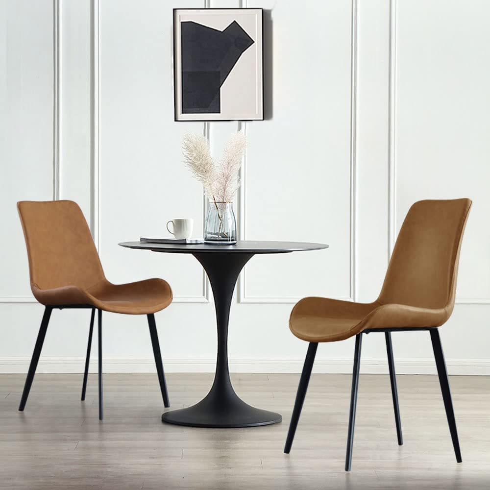 Modern Upholstered Faux Leather Dining Chairs Set of 2 - Brown Kitchen & Dining Room Chairs with Sturdy Metal Legs - Perfect for Breakfast Nook, Small Dining Spaces & Contemporary Home Decor