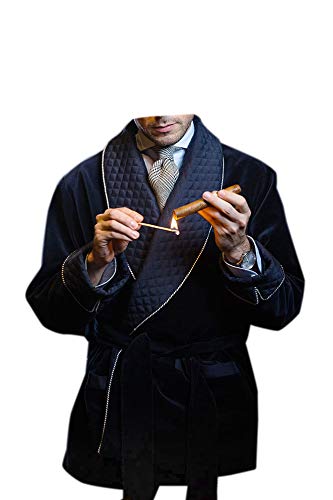 Men's Quilted Velvet Smoking Jacket - Blue Dinner Party Blazer & Hosting Robe for Formal Events & Lounge Wear