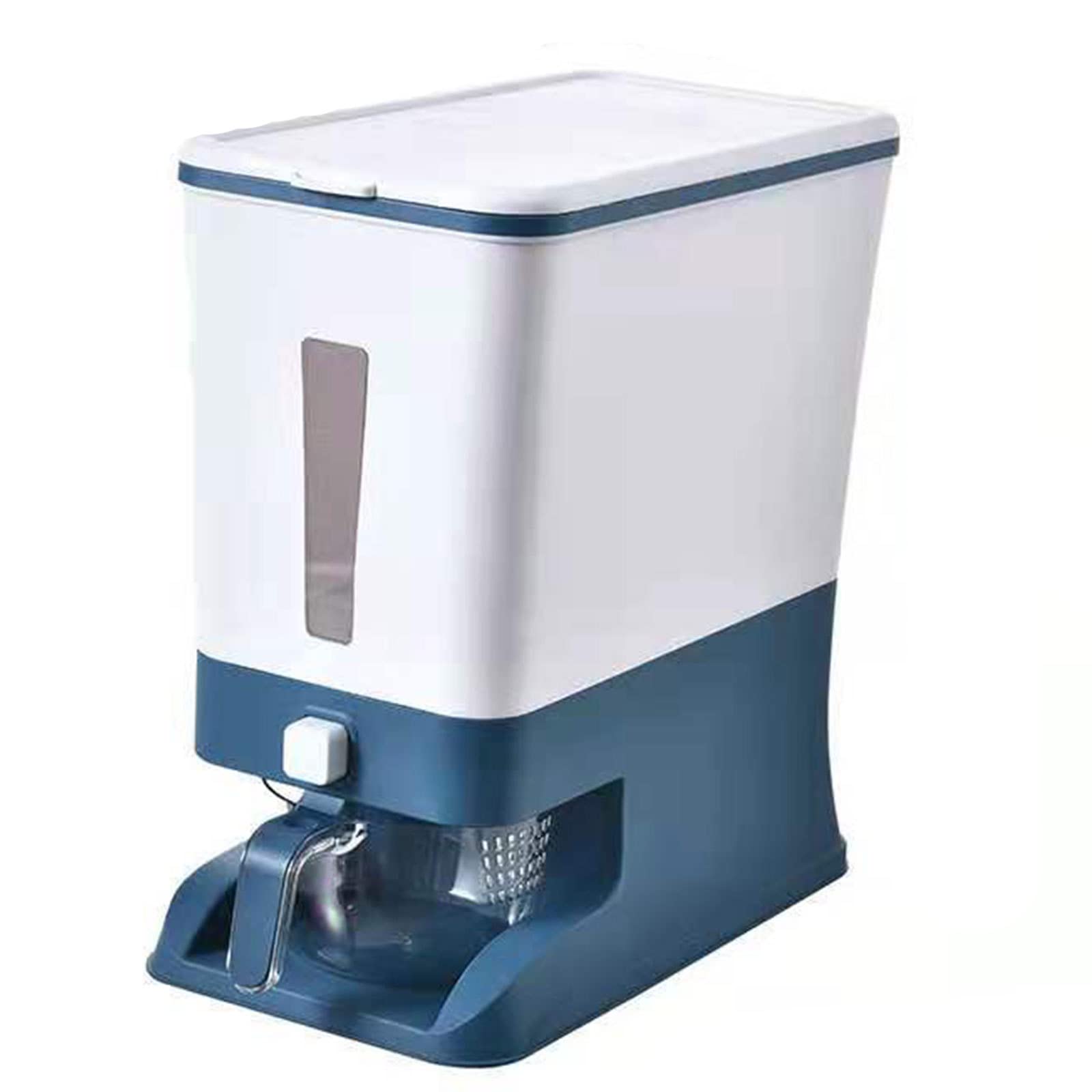 26Lbs Rice Dispenser - Large Airtight Grain Storage Container with Measuring Cup & Locking Lid - Moisture Proof Kitchen Cereal Dispenser for Rice, Soybeans, Corn (Blue) - Perfect for Pantry Organization & Bulk Food Storage