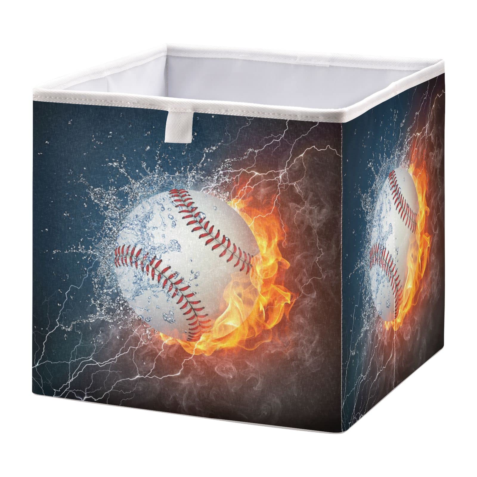 Collapsible Square Storage Basket for Baseball, Fire, Water - Nursery, Towel, Makeup Organizer - Perfect for Closet, Bathroom, Bedroom & Home Organization