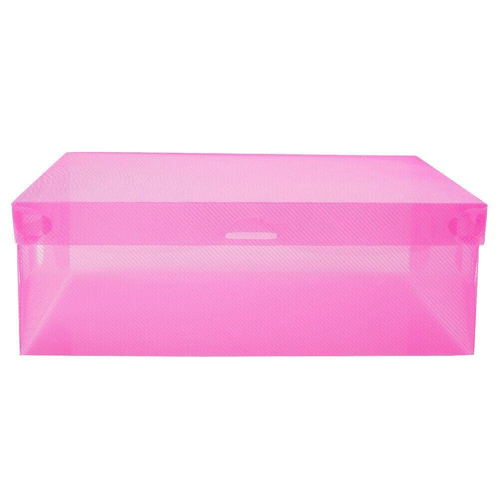 10Pcs Clear Plastic Shoe Storage Boxes - Stackable Organizer for Home & Closet (Pink)