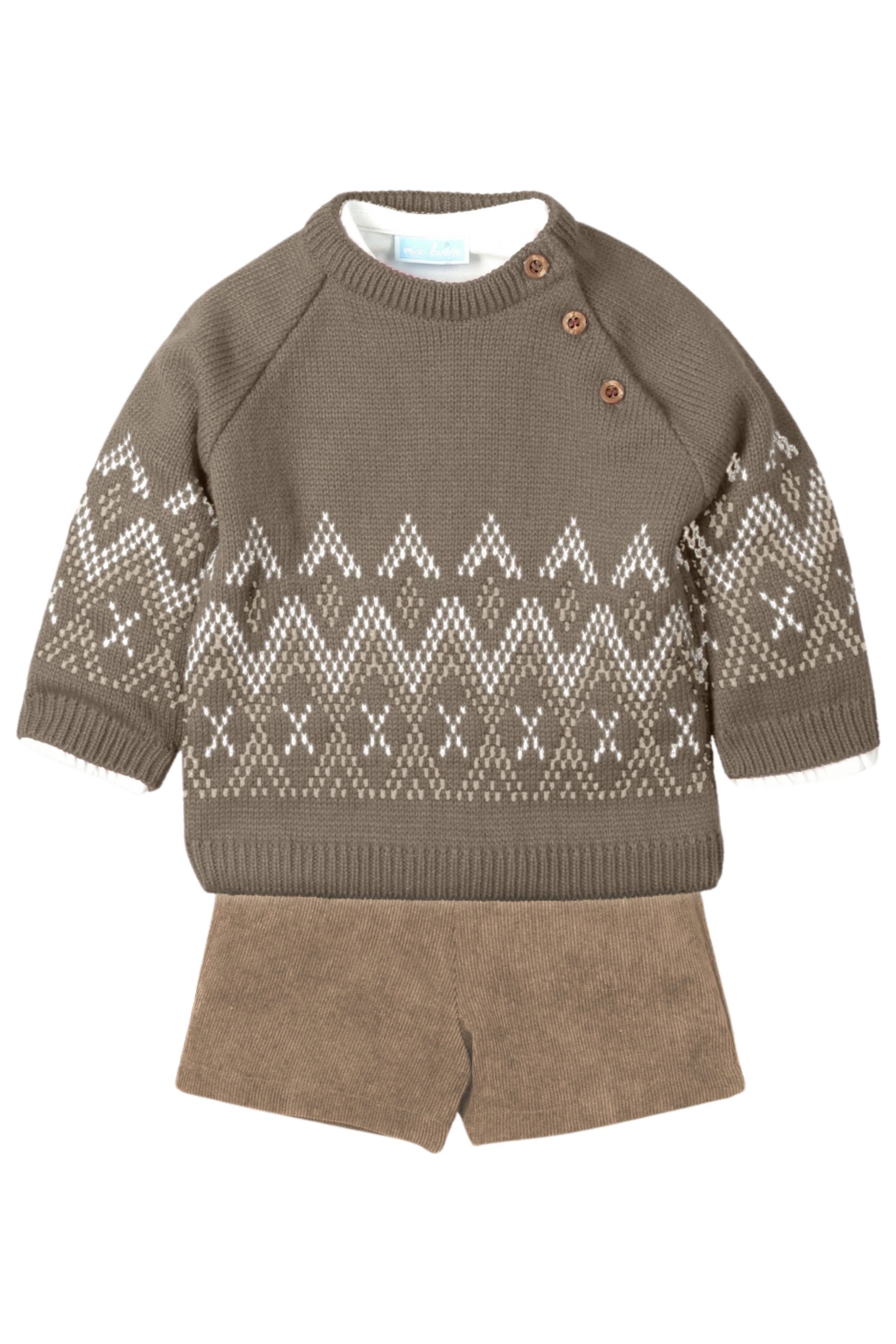 Florian Taupe Knit Jumper, Shirt & Corduroy Shorts Set - Cozy Autumn Outfit for Women | Perfect for Casual Wear, Fall Layering and Weekend Outings