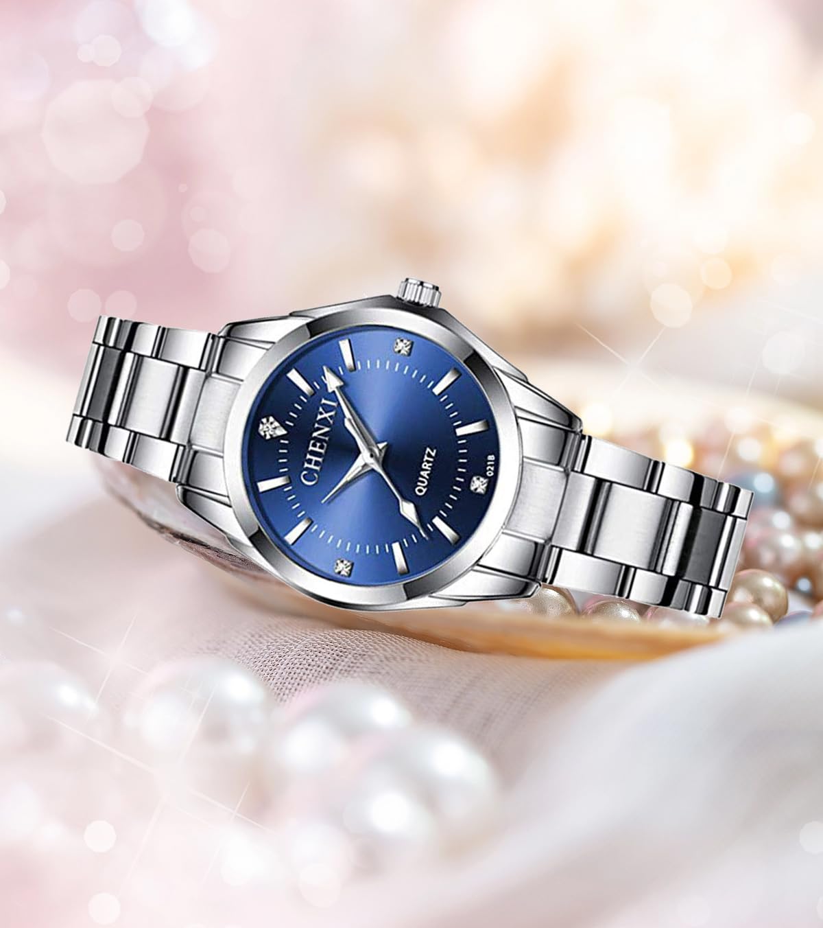 MASTOP Women's Silver Stainless Steel Watch - Waterproof, Luminous for Office & Evening Wear