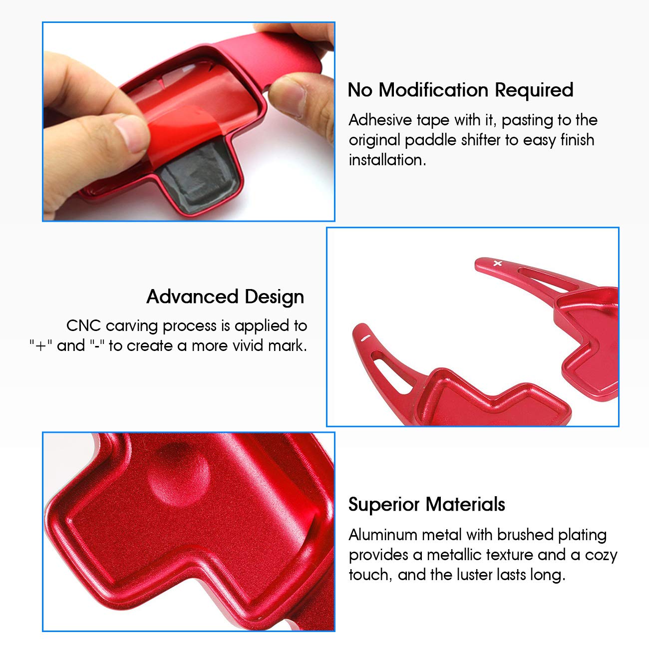 Aluminum Paddle Shifter Extensions for Mercedes Benz A/B/C/CLA/CLS/E/G/GL/GLA/GLC/GLE/GLS/Metris/S/SL/SLC Class - Red Metal Steering Wheel Shift Blades for Enhanced Driving Experience & Sporty Look