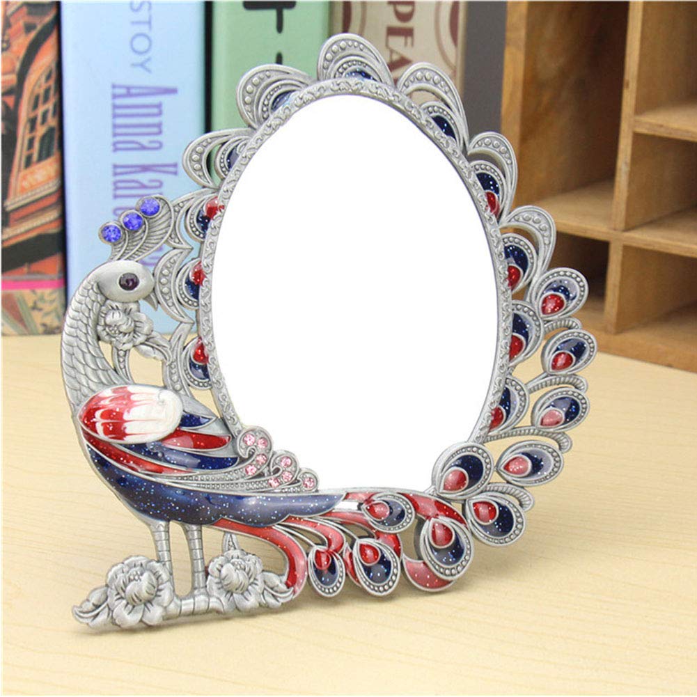 Vintage Peacock Tabletop Vanity Makeup Mirror - Retro Desktop Dressing Mirror for Bedroom, Bathroom & Vanity Table | Perfect for Makeup, Hairstyling & Self Care