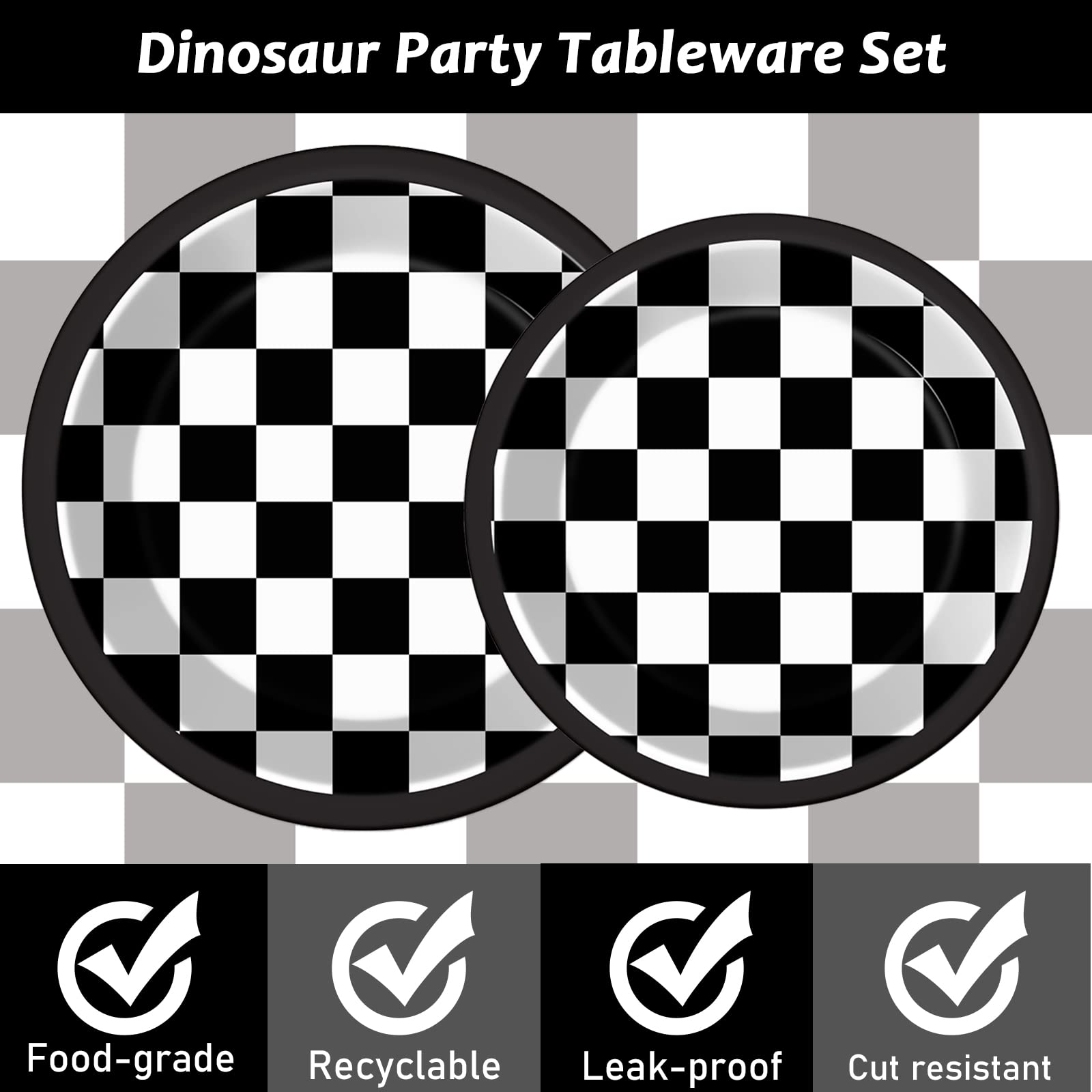 98-Piece Black and White Checkered Racing Party Supplies Set - Race Car Themed Tableware, Dinnerware & Decorations with Tablecloth, Plates, Napkins & Forks for Birthday Parties, Baby Showers & Sports Events