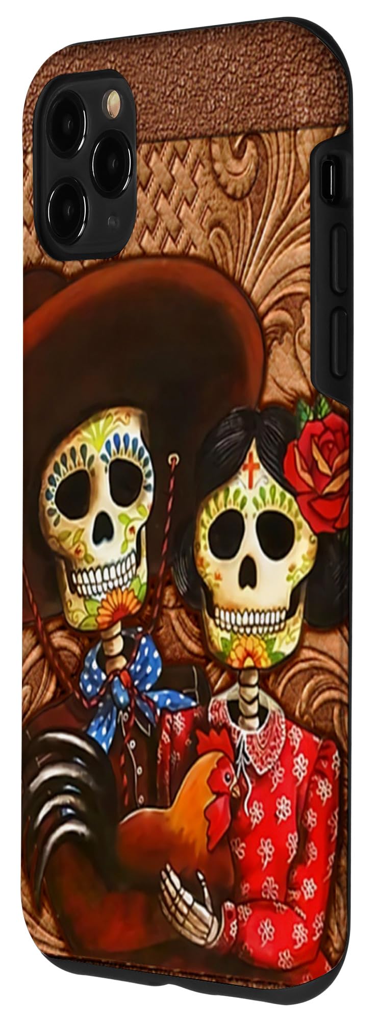 iPhone 11 Pro Max Case - Sugar Skull Design Protective Cover for Couples - Durable PC Material with Happy Wood & Chicken Patterns - Perfect for Halloween, Dia de Los Muertos & Everyday Use
