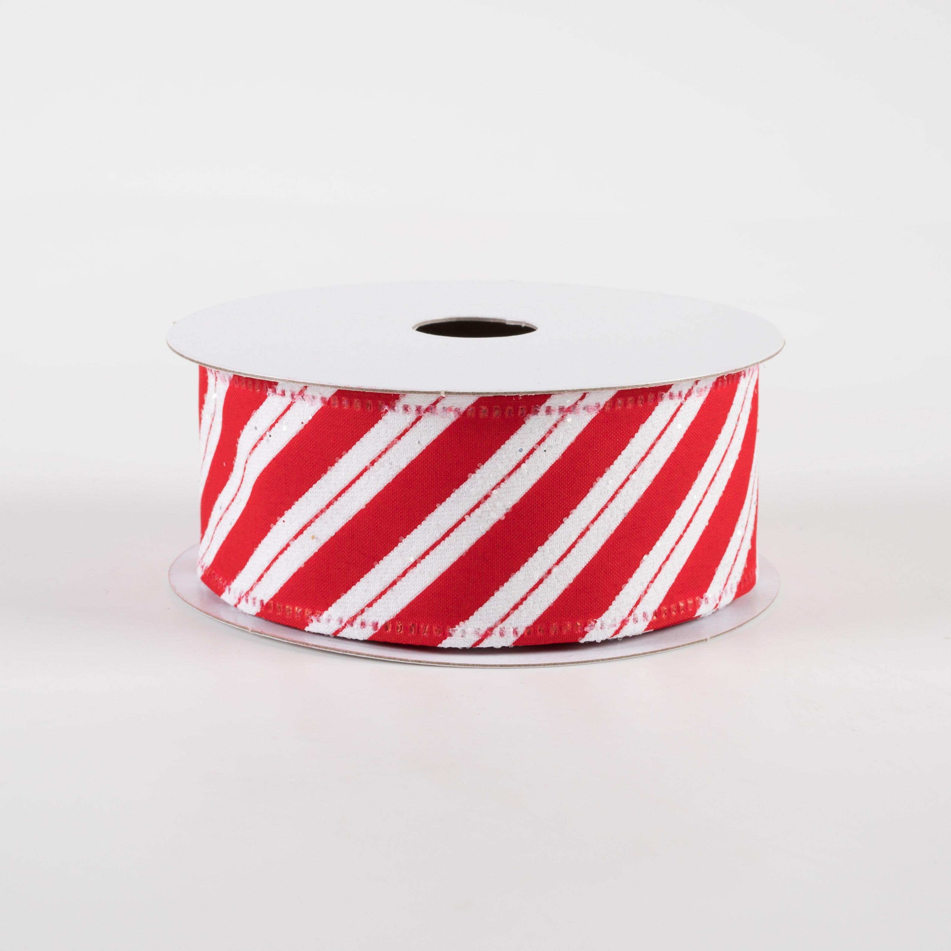 1.5 Inch Hex Glitter Satin Candy Cane Stripes Ribbon - 10 Yards Bulk Roll for Christmas Gift Wrapping, Holiday Crafts, DIY Bows and Party Decorations