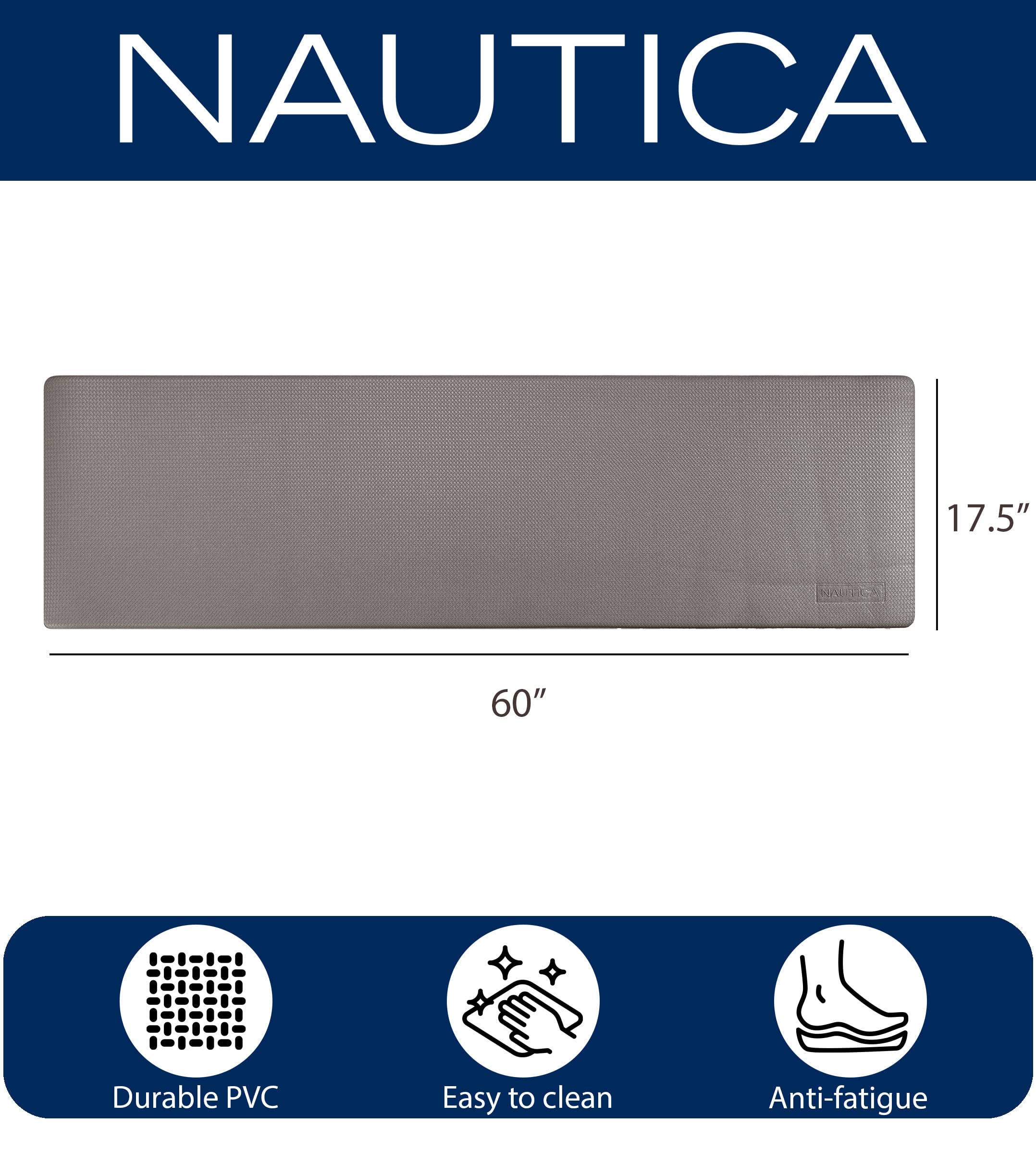 Nautica Anti-Fatigue Kitchen Mat - Non-Slip, Waterproof Cushioned Floor Mat for Cooking & Standing - 17.5