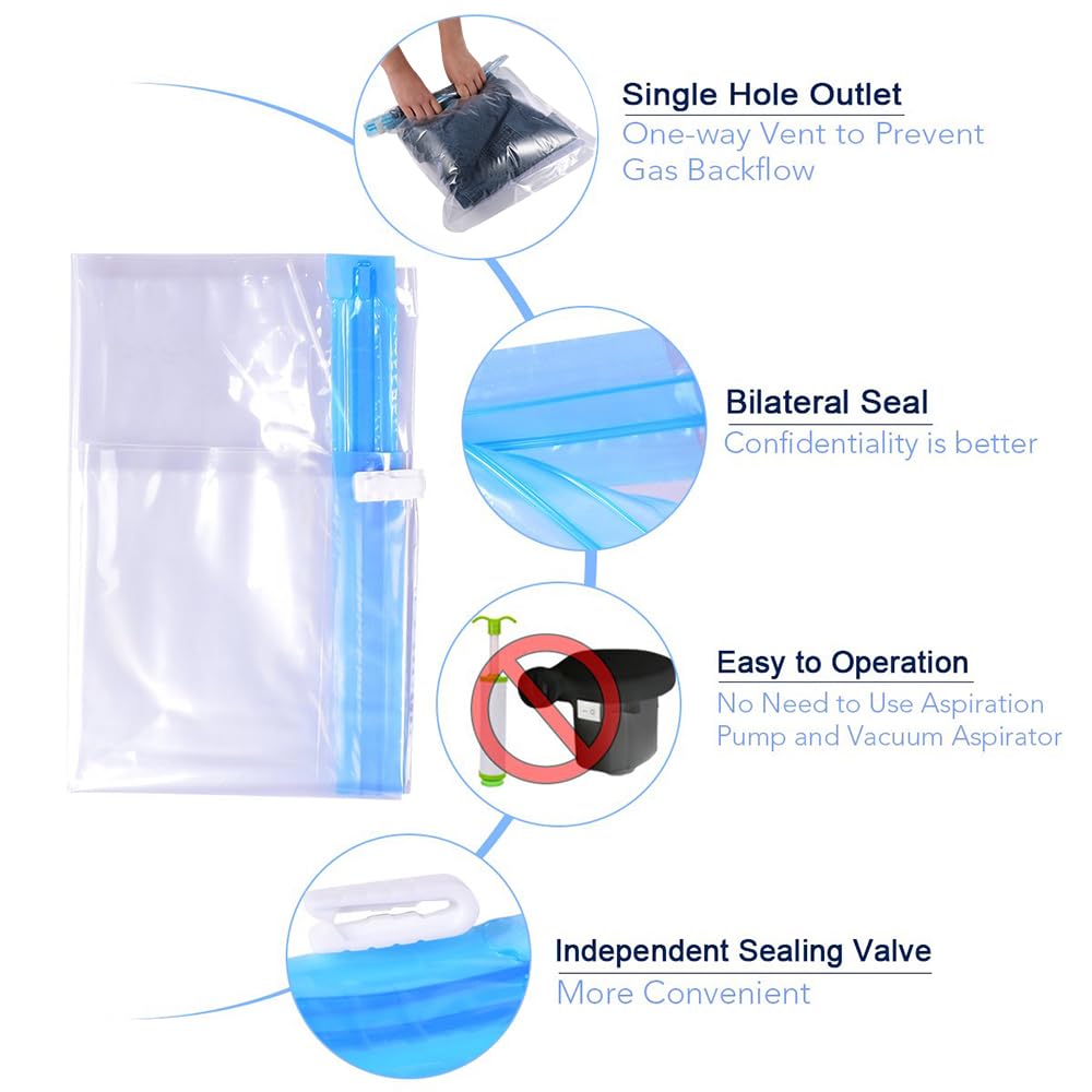 12 Pack Vacuum Storage Compression Bags for Travel & Home - Space Saver Organizers (Transparent) - No Pump Needed - Perfect for Clothes, Blankets & Seasonal Storage | Travel Essentials & Home Organization