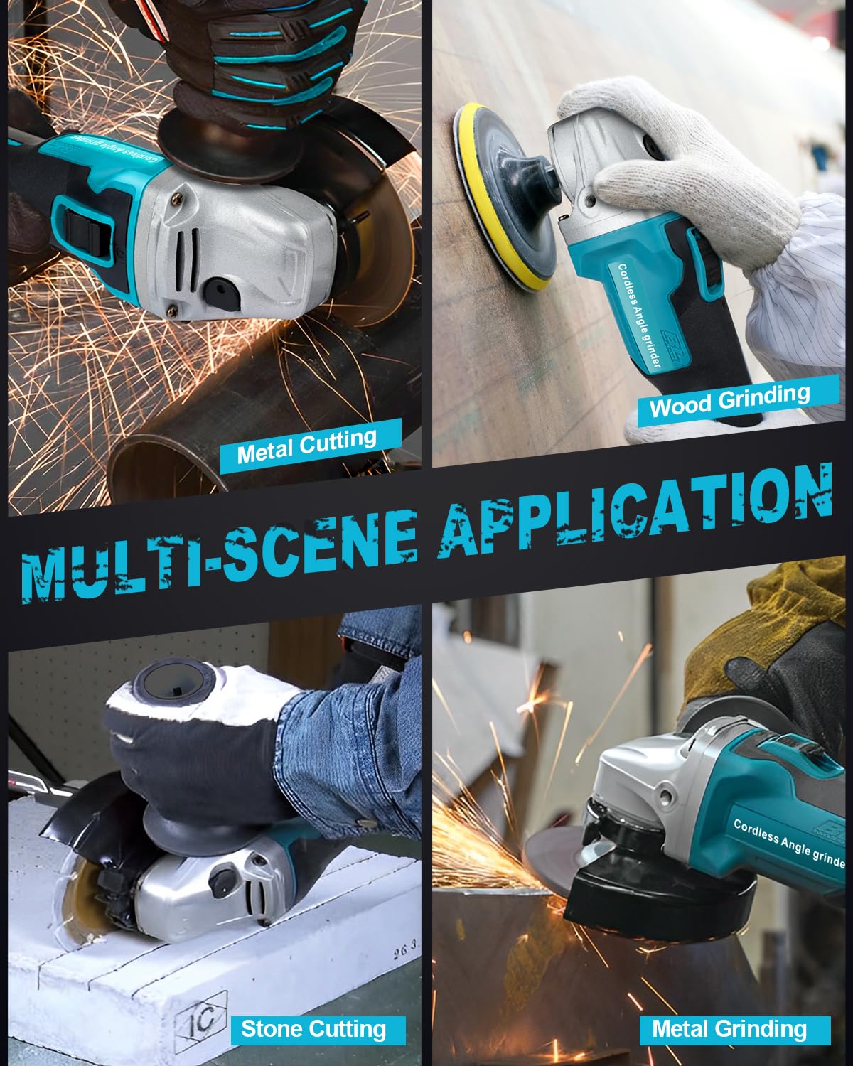 18V Brushless Cordless Angle Grinder Power Tool Kit - No Battery (Compatible with 18V Batteries) with Handle, Grinding Wheel, Cutting Wheel, Flap Disc & Carving Disc - Perfect for Metal Cutting, Grinding, Polishing & DIY Projects
