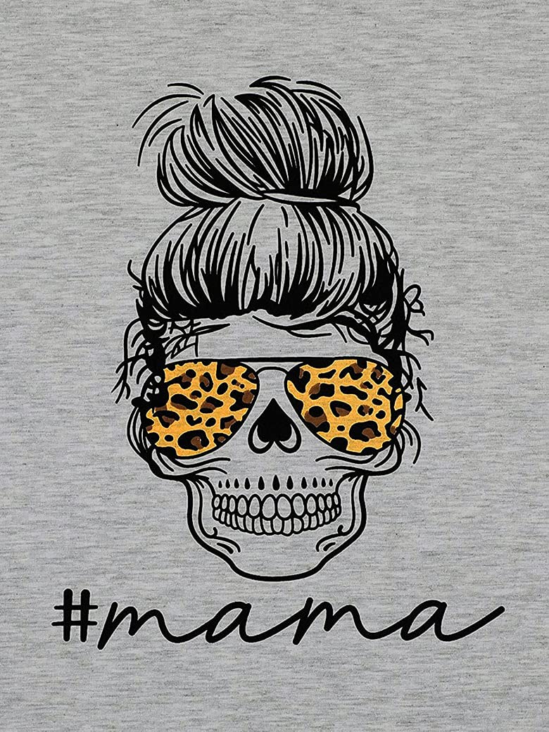 Vintage Bleached Graphic T-Shirts for Women - Skull & Messy Bun Mom Tees - Soft Cotton Casual Tops for Everyday Wear, Outfits & Street Style Fashion
