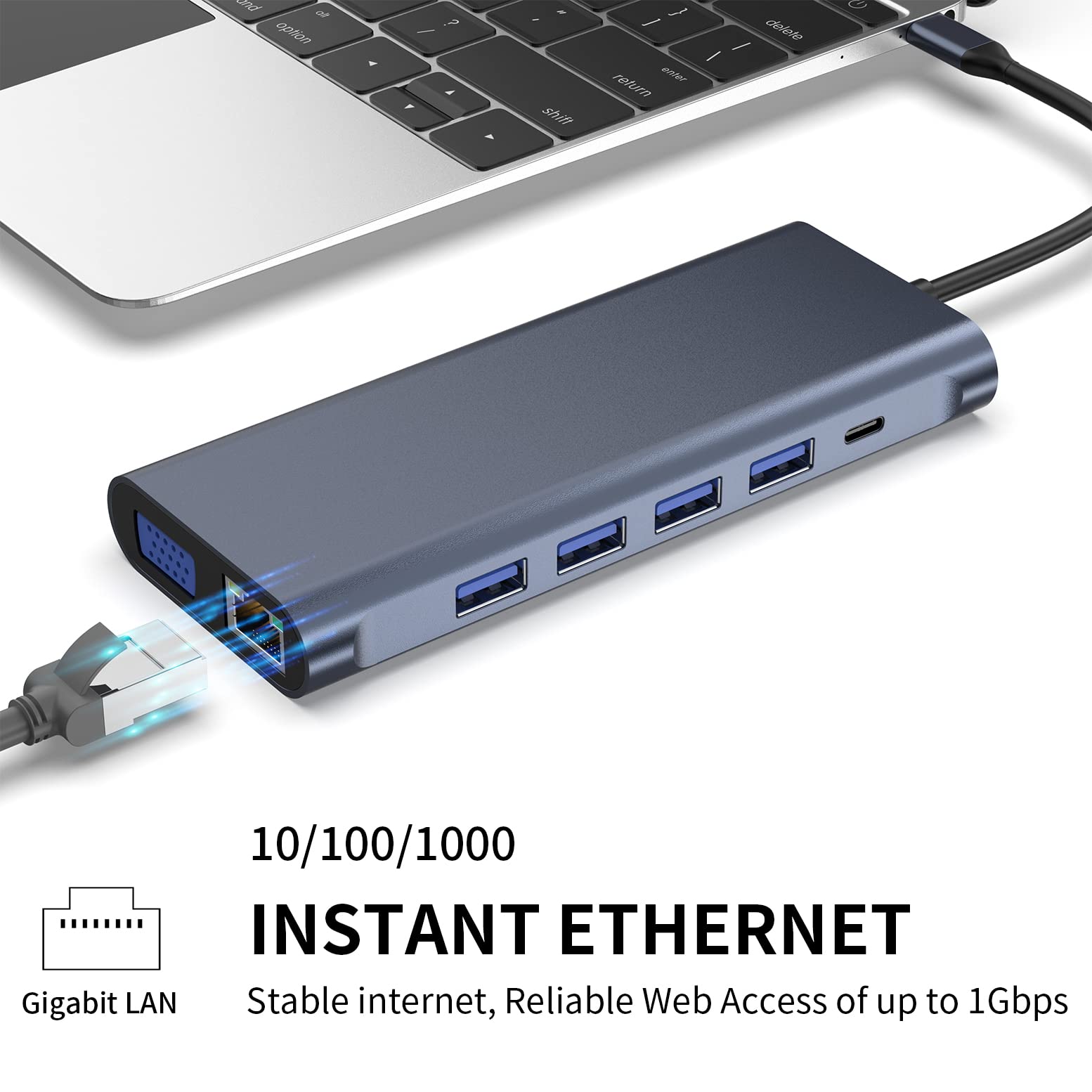 13-in-1 USB C Docking Station with Dual 4K HDMI, Ethernet, VGA, Audio, USB 3.0, TF/SD Card Reader - Compatible with MacBook, iPad Pro, Dell, HP, Lenovo - Perfect for Home Office, Gaming & Multi-Monitor Setup