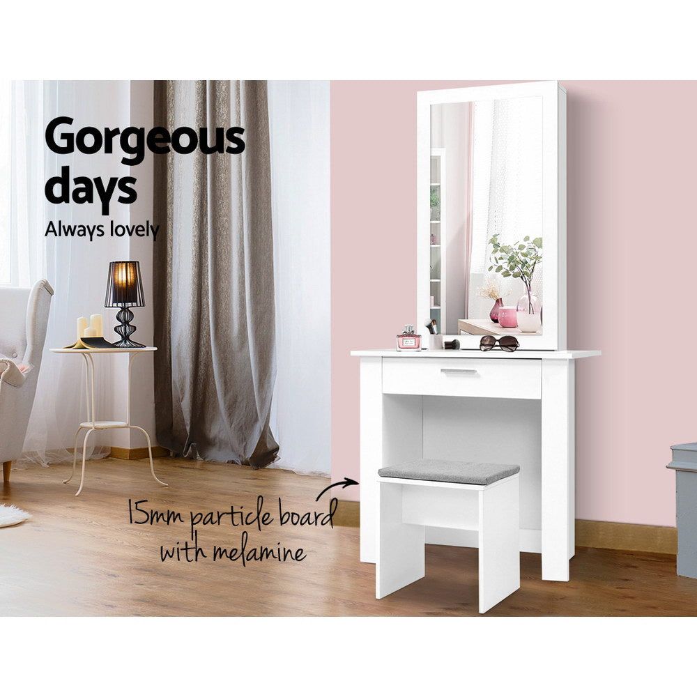 Artiss White Sliding Mirror Dressing Table Stool Set - Vanity Stool with Adjustable Mirror for Bedroom, Bathroom & Makeup Area